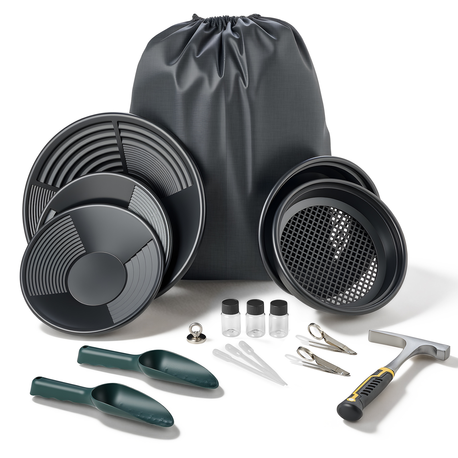 Image of Vevor Gold Panning Kit, 254 Mm And 355 Mm Pans, 19pcs Portable Prospecting Equipment Kit With Sieves, Sand Magnet, Rock Pick, Scoops, Backpack, And Accessories, For Outdoor Gold Recovery