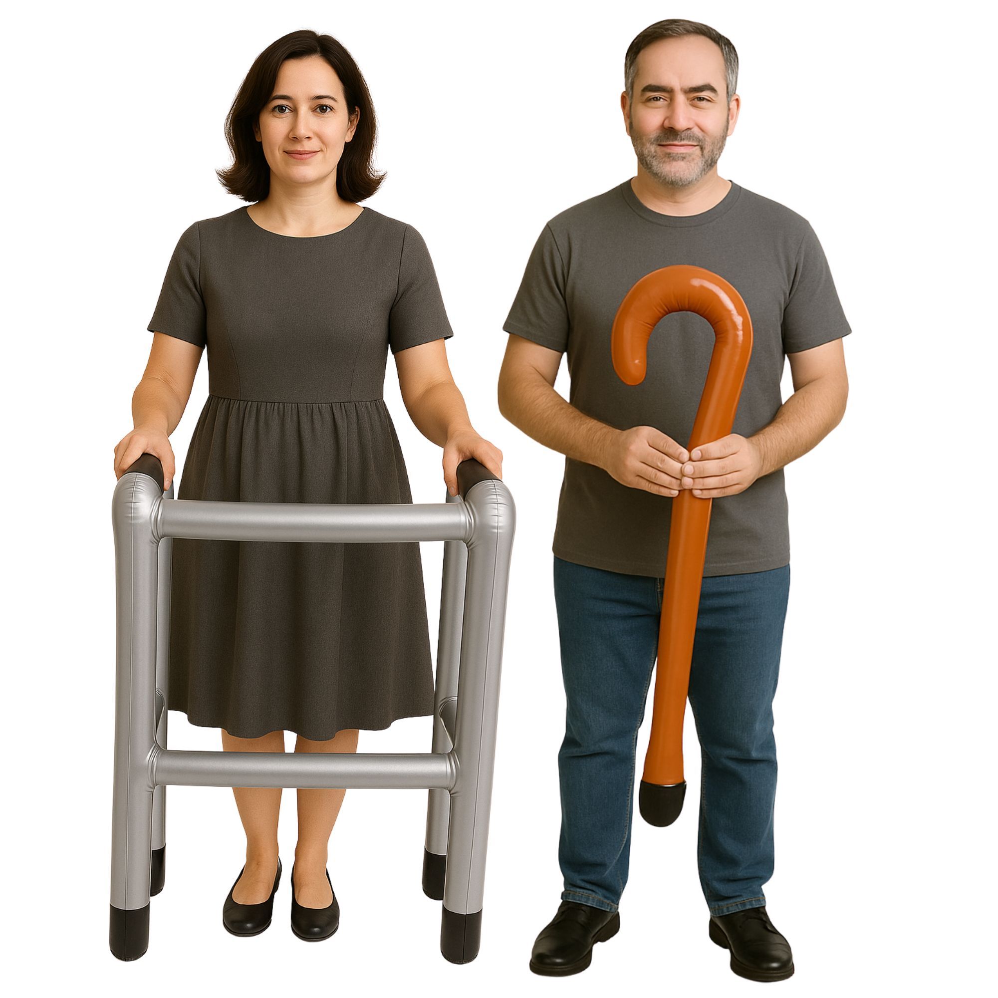 TEMU Inflatable Zimmer Frame & Walking Stick Set – 35" Plain & Printed Joke Props | Funny Retirement, 50th 60th Birthday Gifts For Men