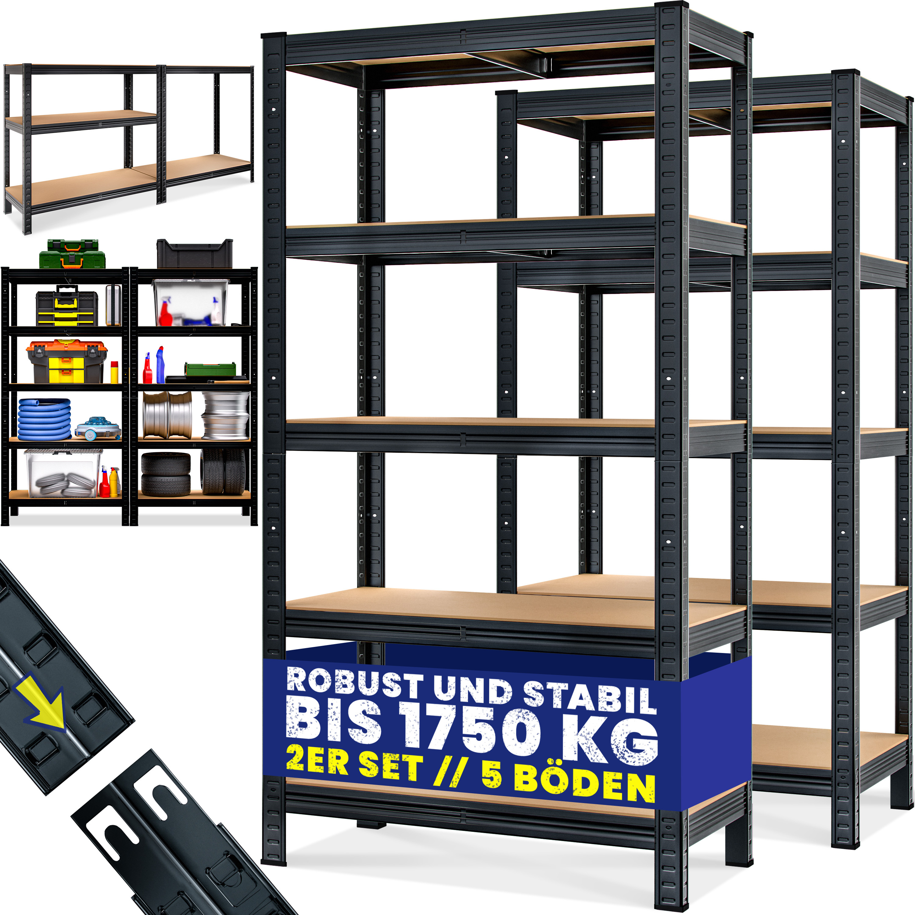 TEMU MONZANA® Étagère Robuste 180X90X40Cm Noir 1750Kg Matériel d' d'Étagères Caves Étagères de Étagères Plug-In Étagères Métalliques Étagères