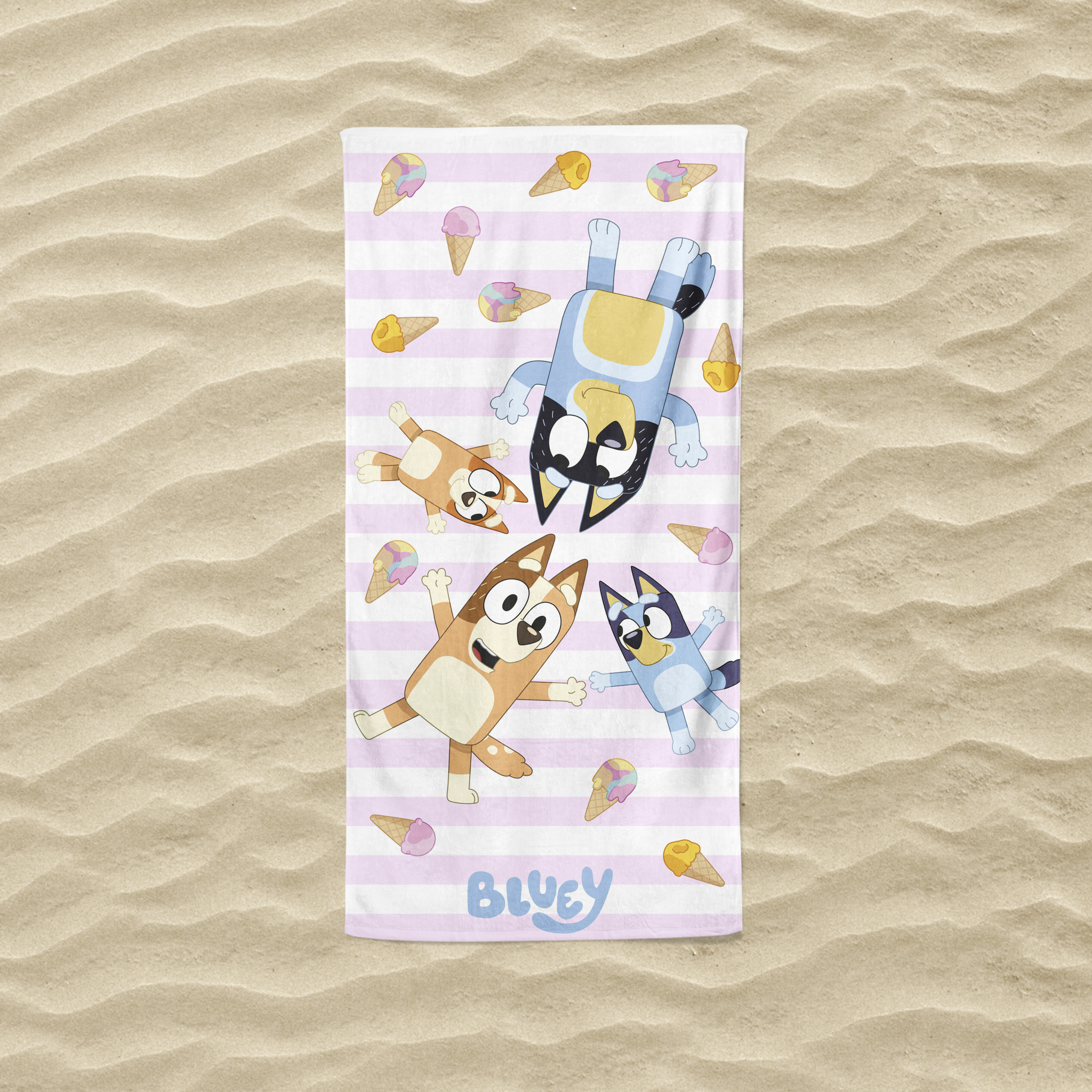TEMU Toalla de playa Bluey para niños – Toalla de baño con estampado de helado, microfibra , 70x140 cm, de secado rápido, resistente a la arena