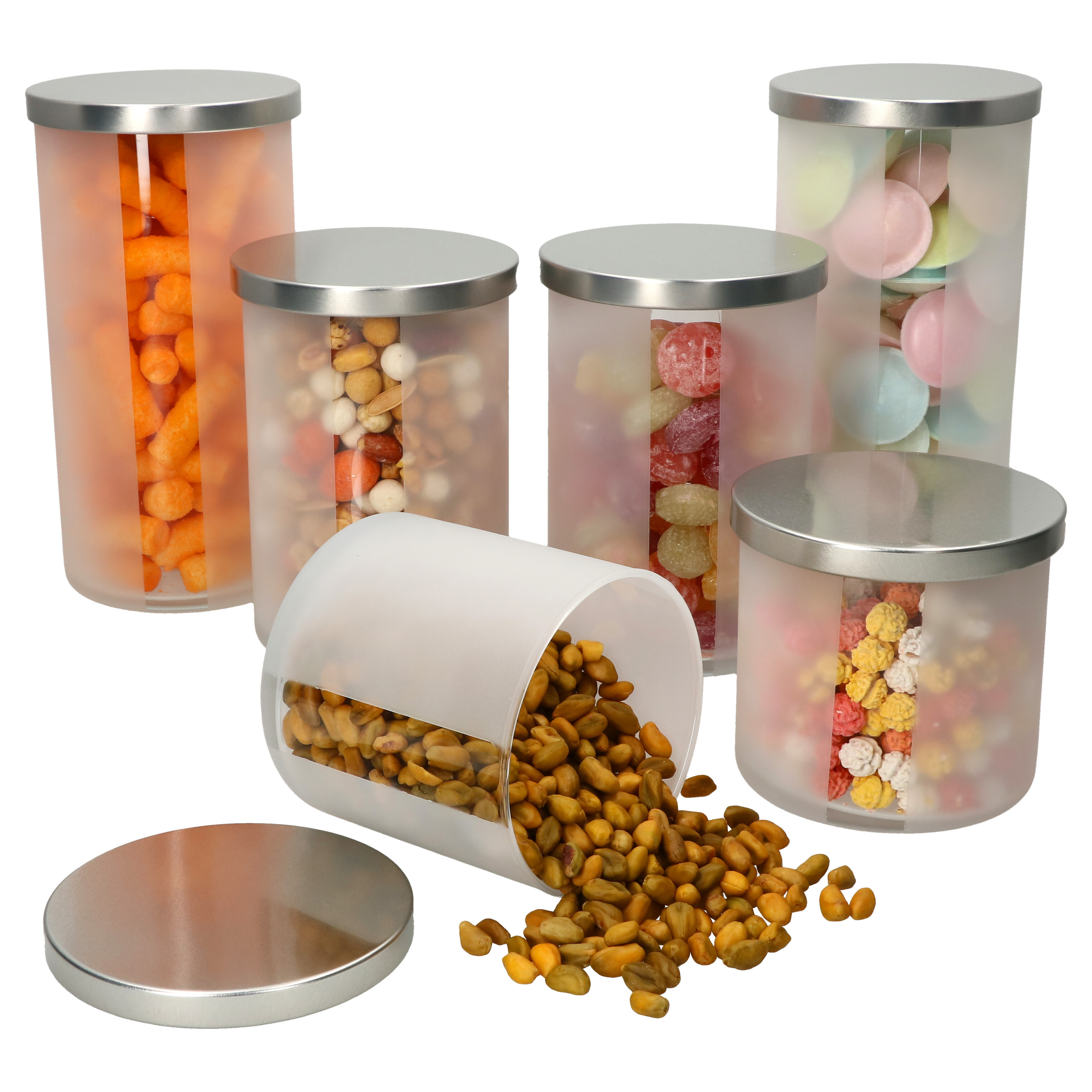 6-piece Set Storage Containers, 1.3l, 1l, 600ml Round Glass Box With Metal Lid