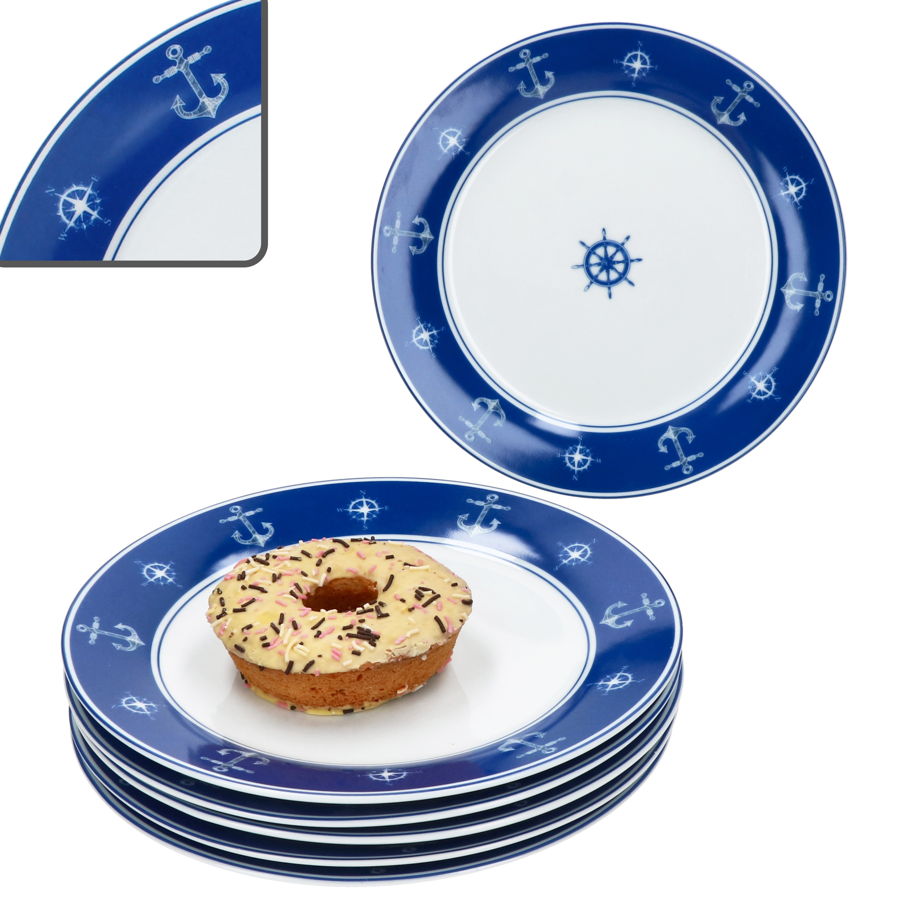 6er Set Maritime Kuchenteller Dessert-teller Porzellan 6
