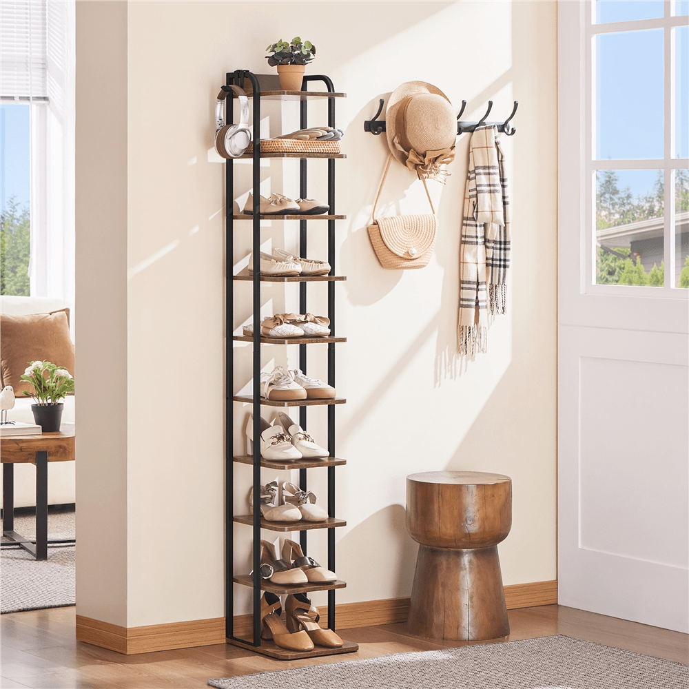 Image of Costoffs Narrow Vintage-style Multi-level Shoe Rack, Slim Space- Shoe Cabinet With Metal Construction, Shoe Storage Organizer For Hallway/corner/entryway