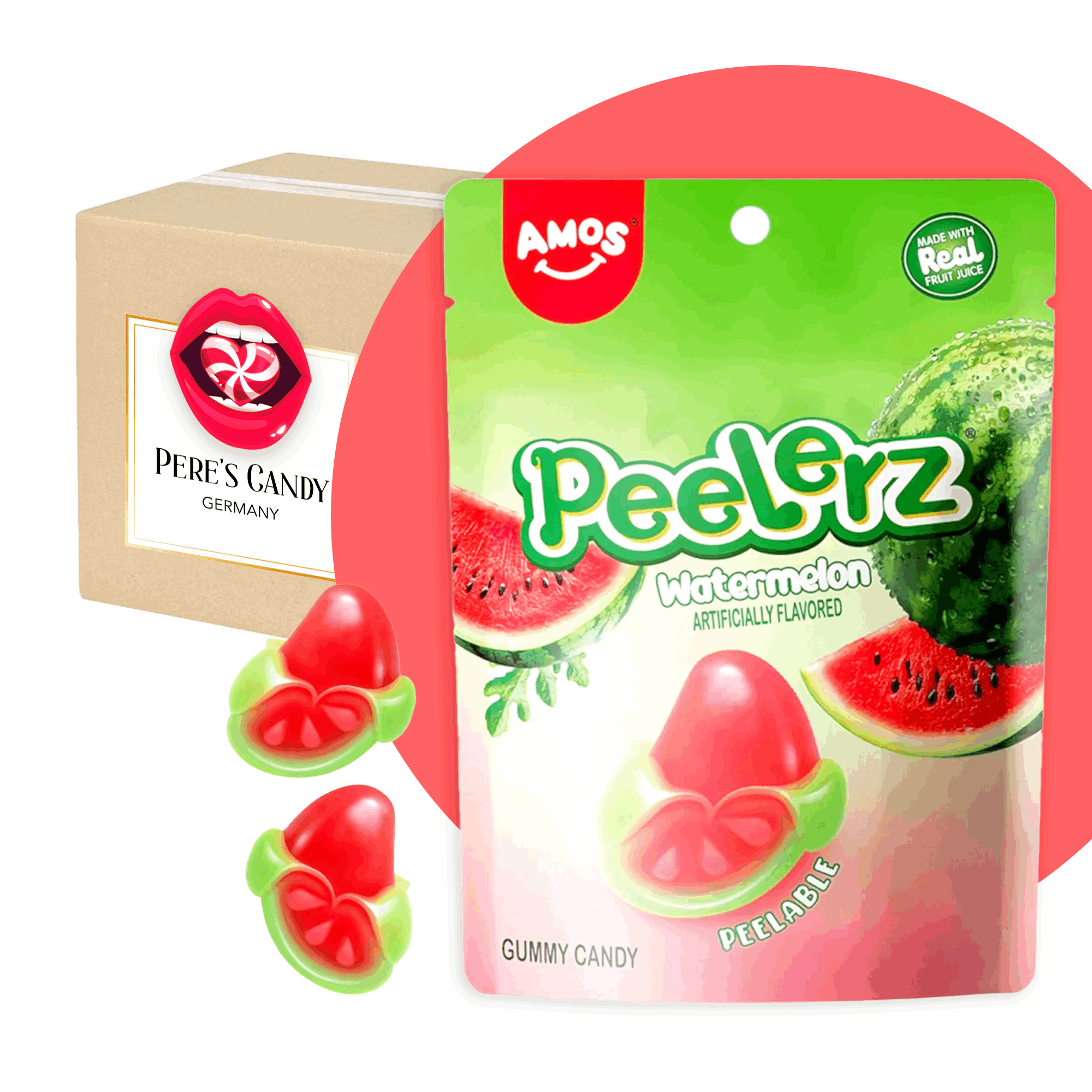 New - Amos Peelerz Gummy Watermelon - Peelable Fruit Gummies With Watermelon Flavor - 65g