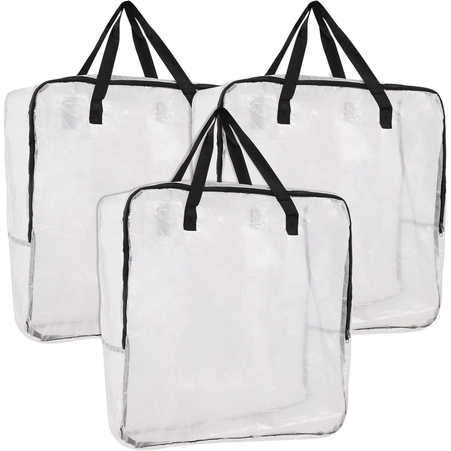 TEMU 3pcs Extra Large Heavy Duty Moving Storage Bags – Clear Waterproof Clothes Organizer With Strong Handles & Zipper, Reusable Packing Bags For