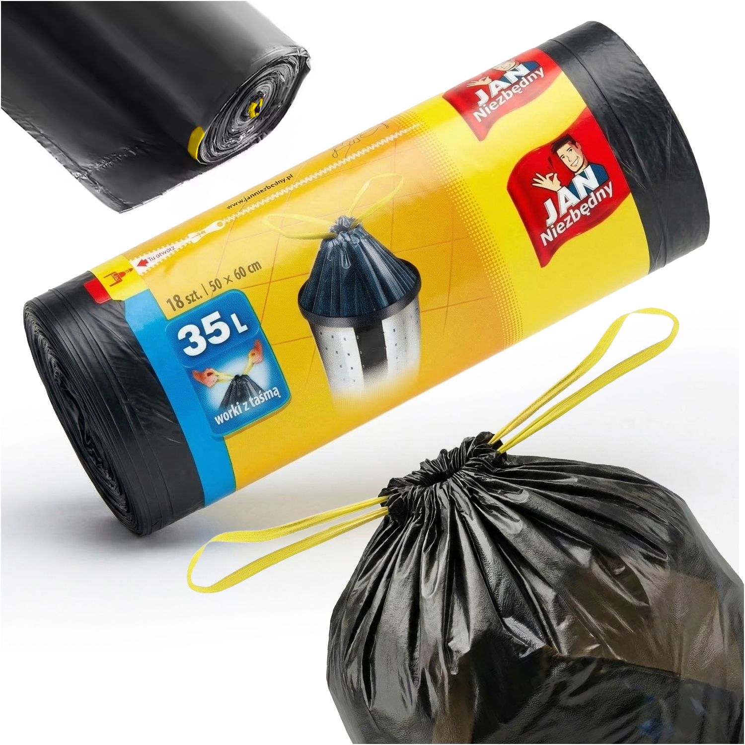 TEMU Sacs Poubelle Jan Niezbędny, Lot de 18 avec Cordon de Serrage, Fabriqués en Film HDPE Durable, de 35L, Taille 50 × 60 cm, Faciles à dans les