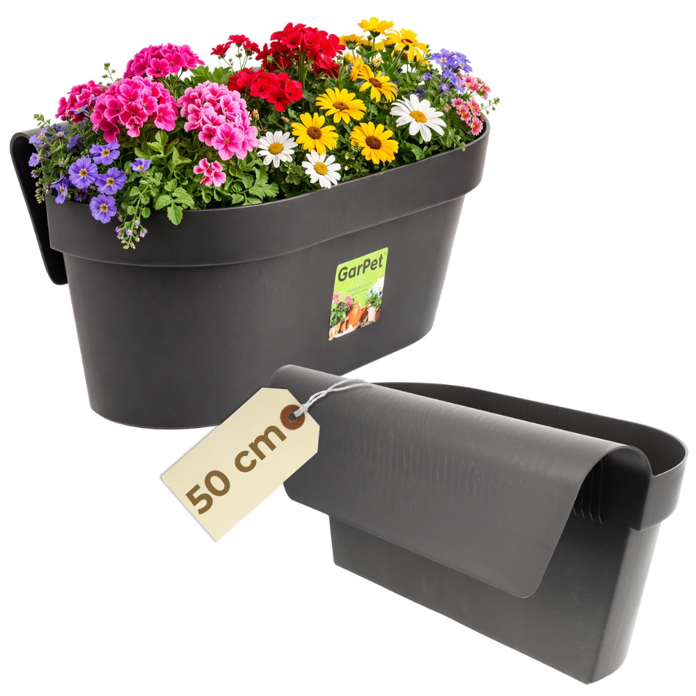 Image of Balcony Railing Planter Box With Water Reservoir, Flower Pot, Fence, Balcony Planter, Balcony Railing Flower Box, Outdoor Plant Box