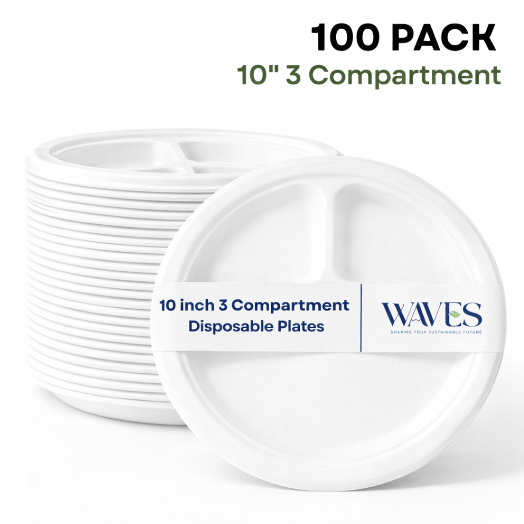 100 pack 10 inch 3 compartment plates heavy duty disposable party plates divided plates for catering bbq events