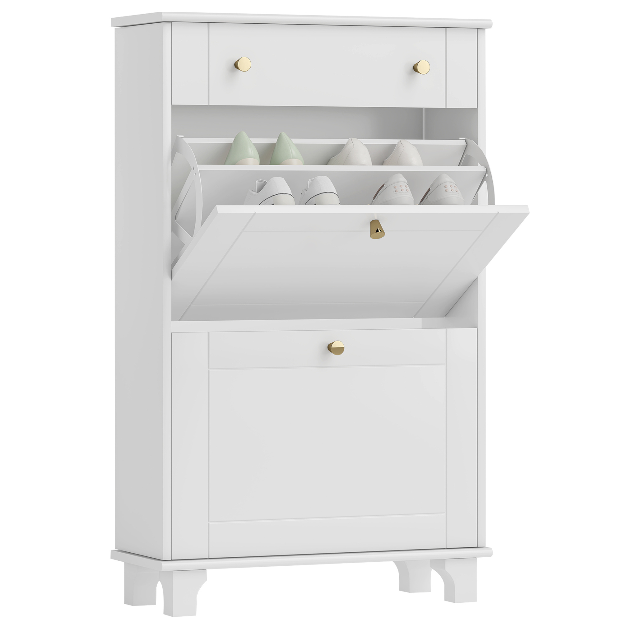 TEMU Meuble chaussure entrée étroit, armoire à chaussures avec tiroirs à portes abattants et étagère réglable, meuble d'entrée et couloir 8 paires,