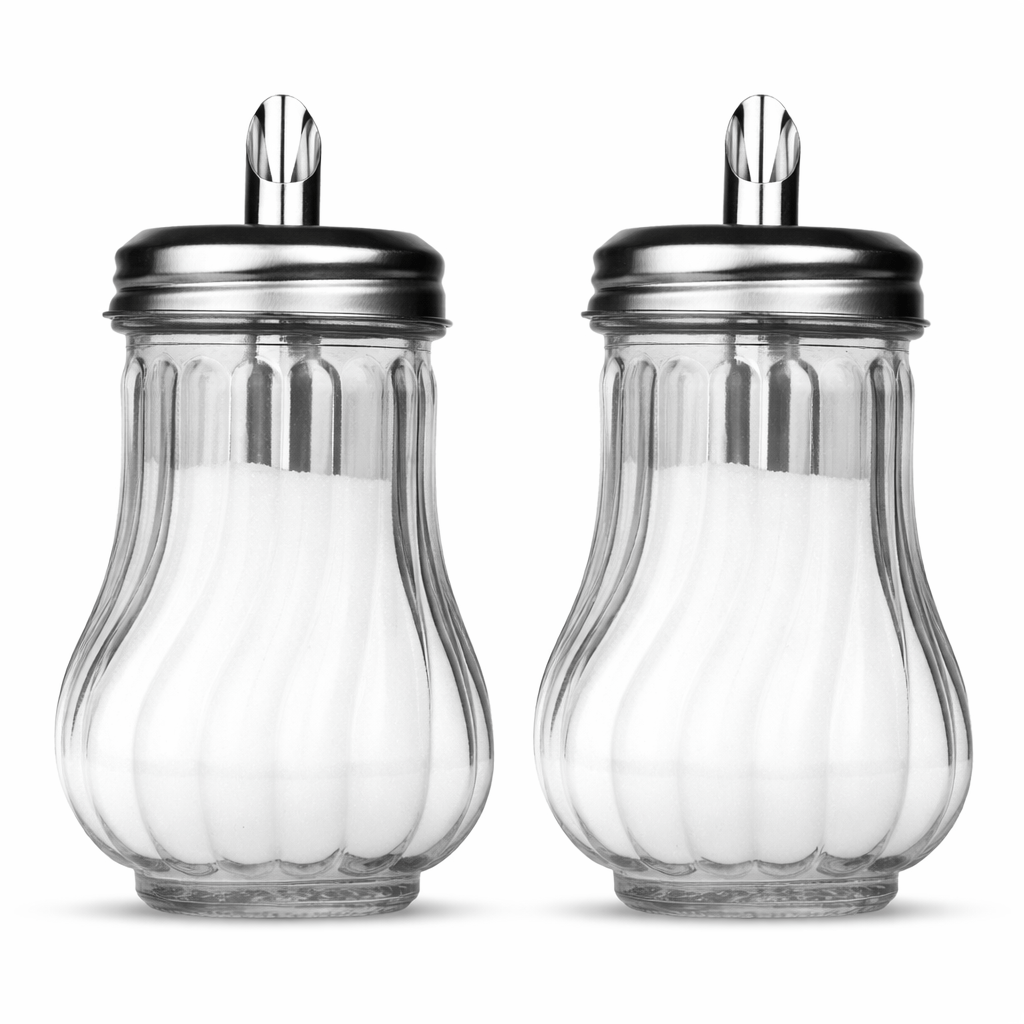 TEMU Glass Sugar Pour Bottles – Vintage Style Table Sugar Shaker Set With Metal Lid For Kitchen, Café & Coffee Station