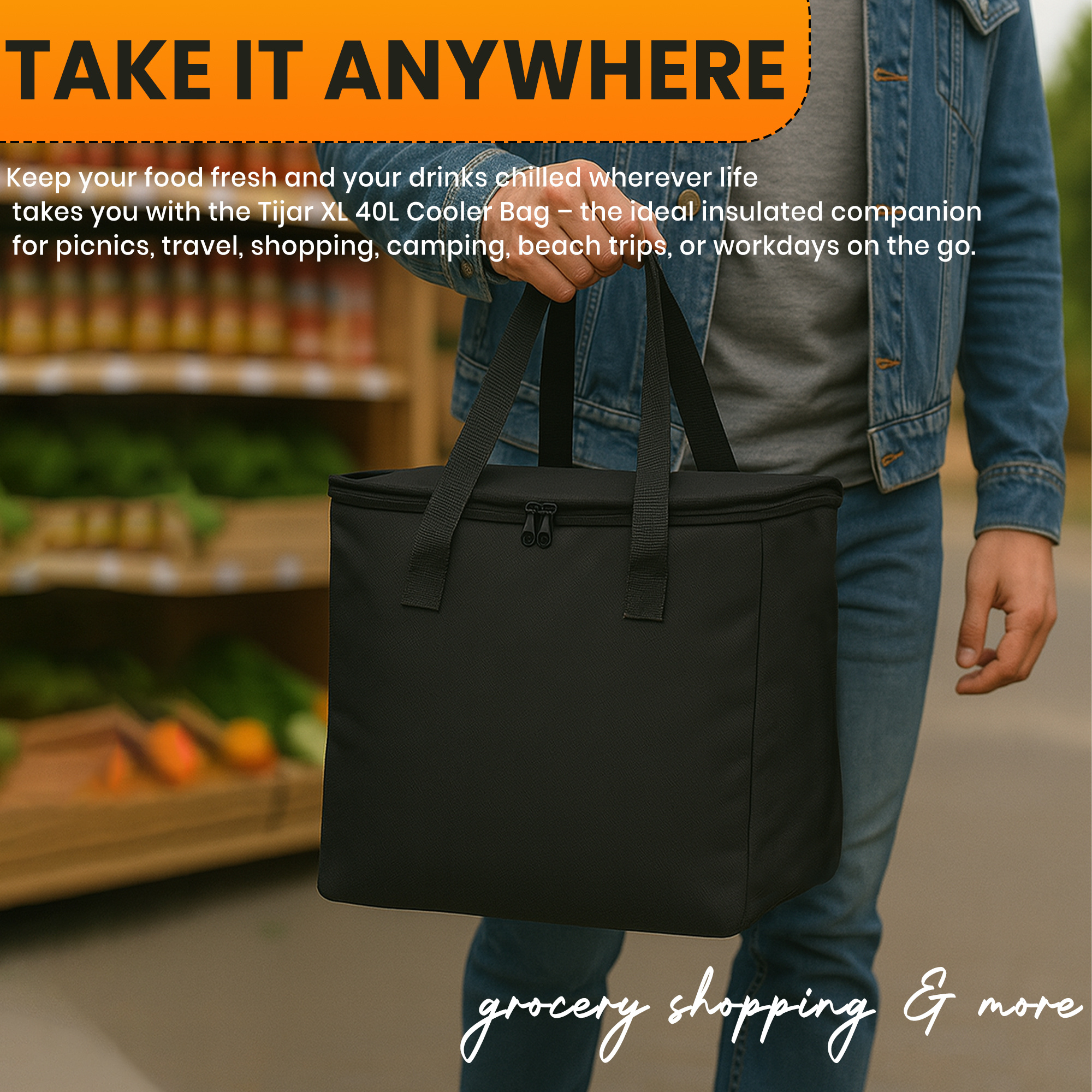 Extra Large 40L Thermal Cooler Tote Bag, Foldable & Insulated