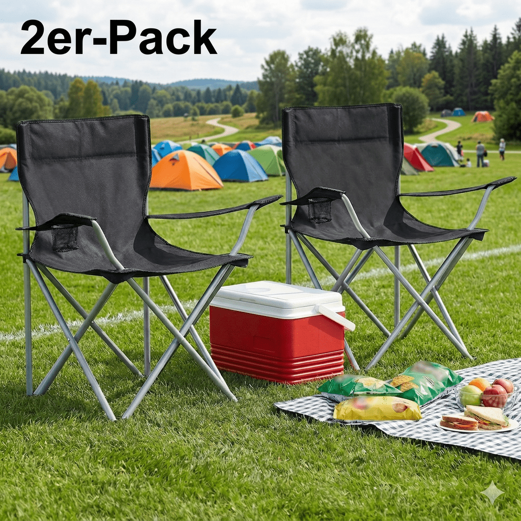 Portable Folding Camping Chairs With Armrests And Cup Holder, Sturdy Frame, 120 Kg Capacity, 2-pack, Ideal For Outdoor Use