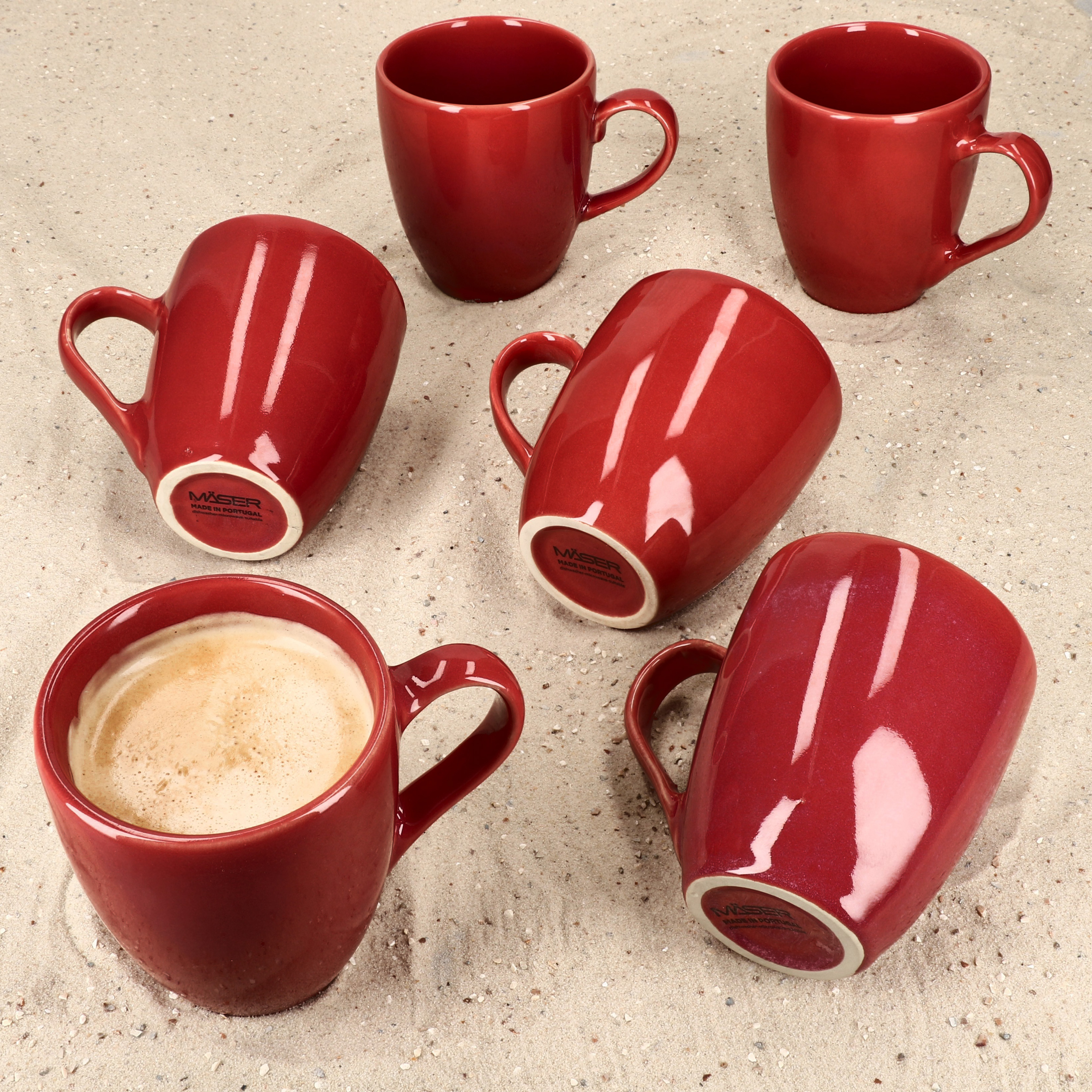 Mäser 6-pack Natural Coffee Mugs, 270ml Red Stoneware Tea Cups For 6 People, Mugs