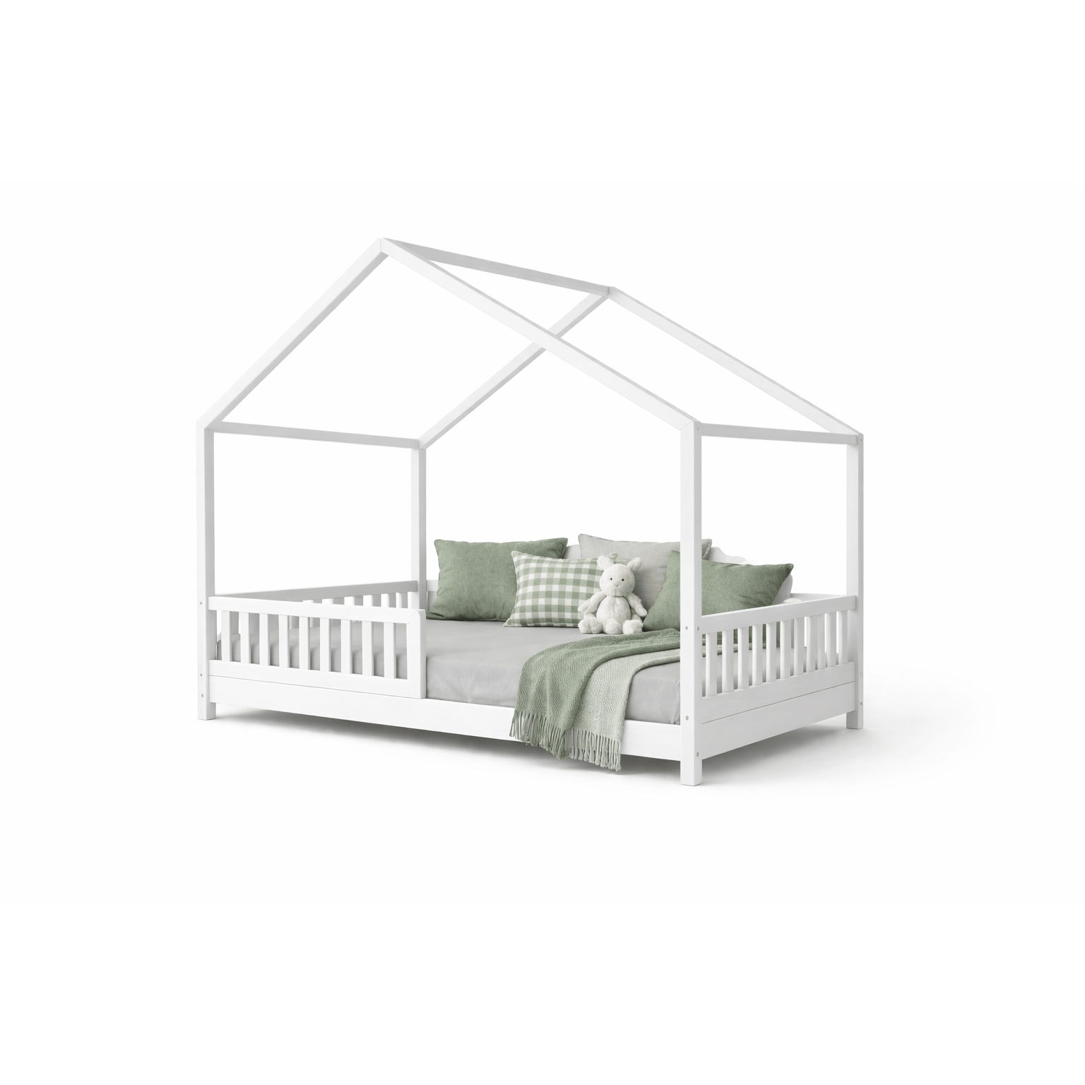 TEMU Lit Cabane Enfant 90x190 cm – Blanc – Style Scandinave – – avec Barrières de Sécurité.