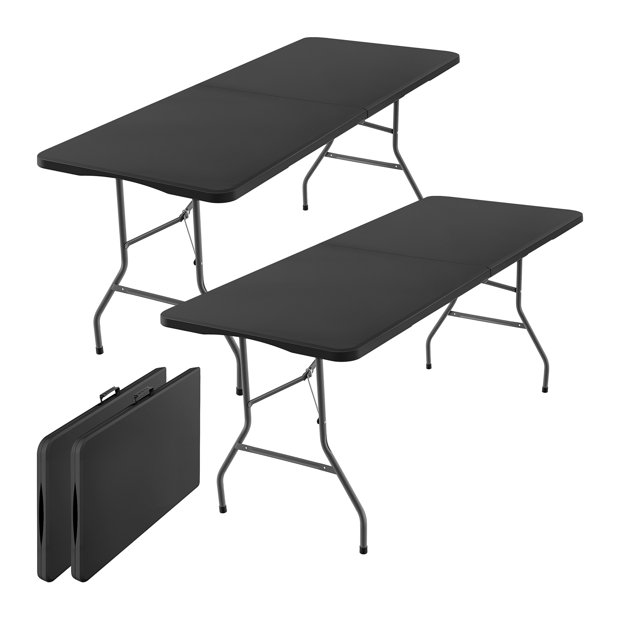 TEMU Folding /2 Pack – Black – 180x70x73 Cm – Portable Foldable Table With Carrying Handle – Heavy Duty – Indoor Outdoor – Camping Picnic Buffet