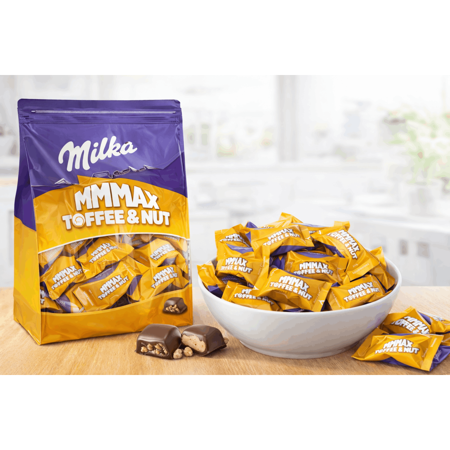 Image of Milka Mmmax Toffee & Nut Mini 1kg Approx. 108pcs Chocolate Mix Individually Wrapped