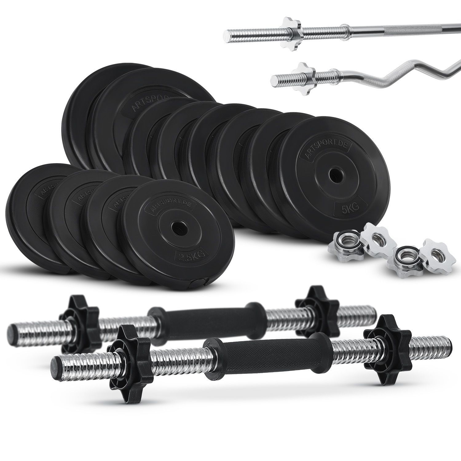 3-in-1 Dumbbell Set (short-, Long- & Dumbbell) With A Total Of 60kg Weight Plates
