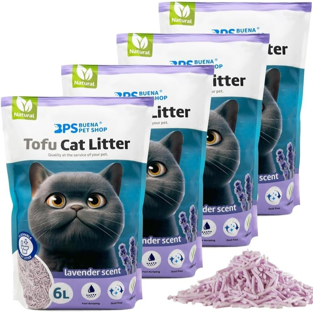 TEMU LOT DE 4 Litière pour Chat AGROMERANTE Tofu, Poussière, Facile à Agglomérer, les Odeurs, Jetable dans les Toilettes (4 Pièces)