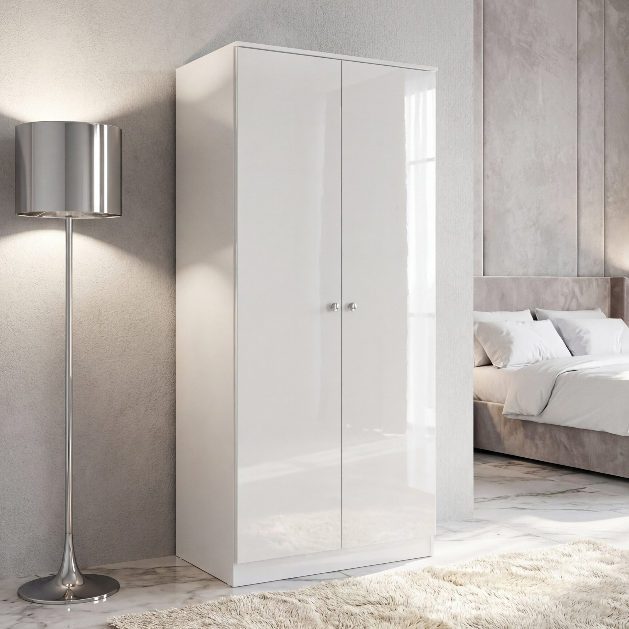 TEMU 2 Door Wardrobe White Gloss Bedroom Furniture Clothes Storage
