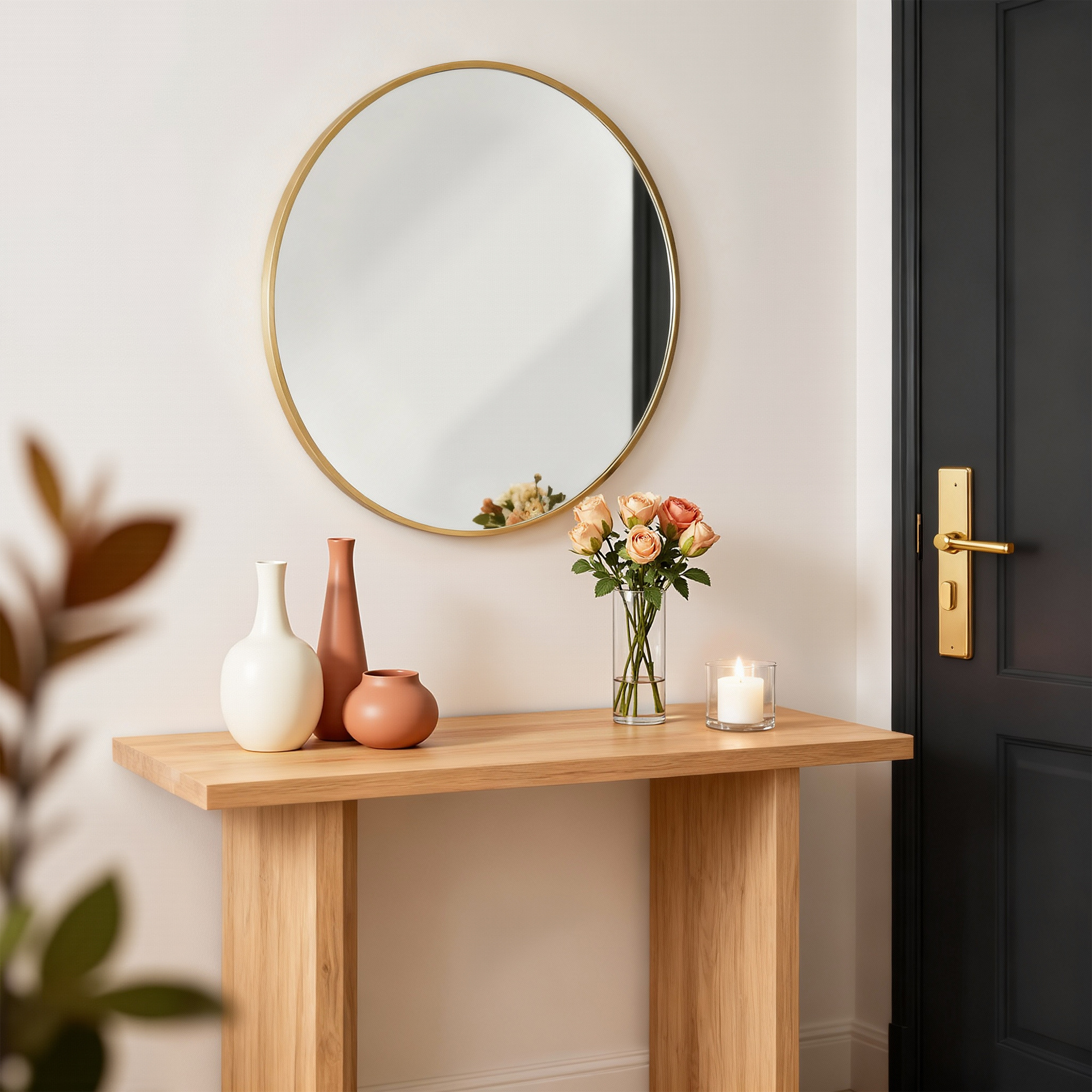 TEMU Wand Mirror, Round Mirror, Metal Frame, Modern, For Bathroom, Living Room, Bedroom, Hallway, Black, 61 Cm