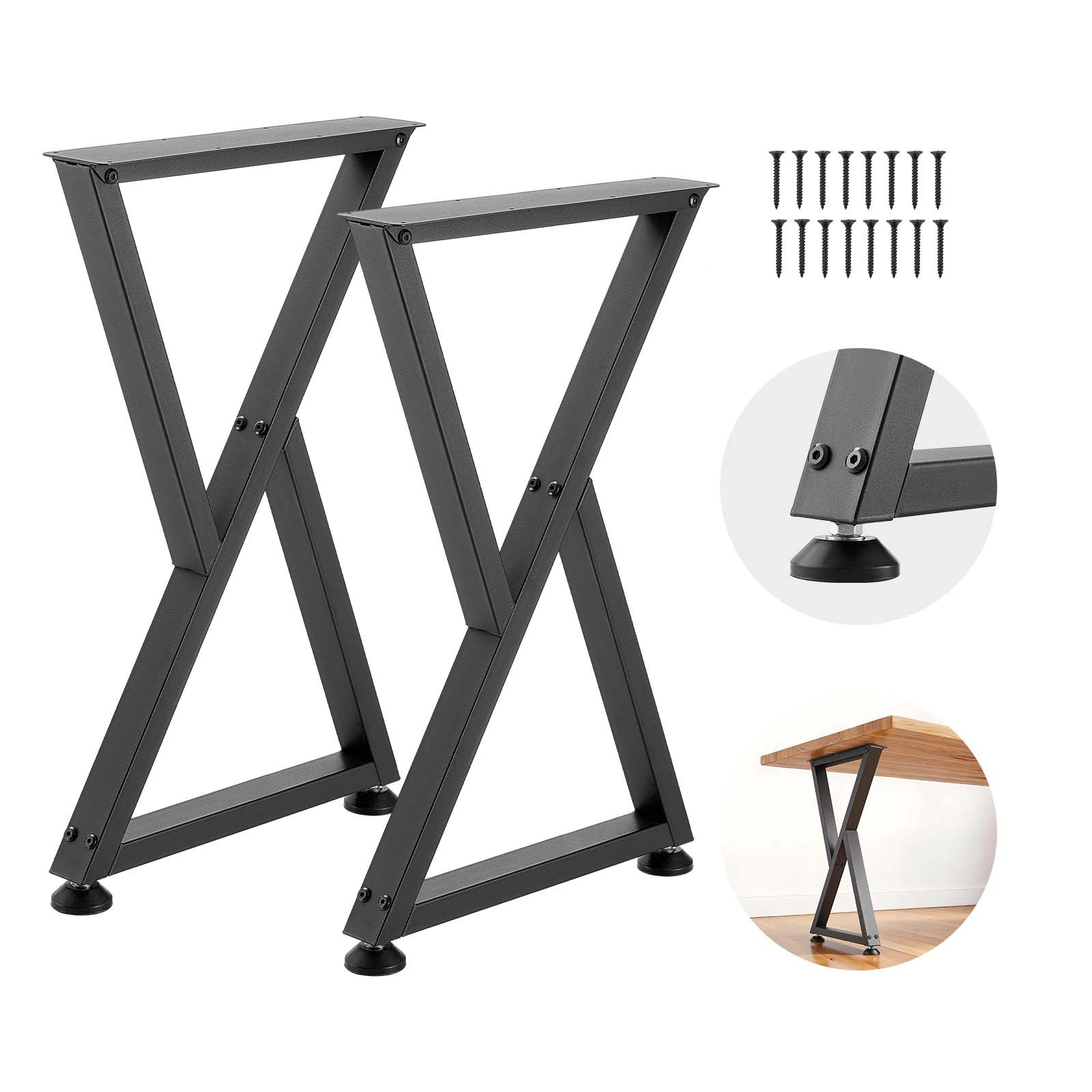 Image of Vevor Table Legs, 740 X 472 Mm () Steel Furniture Legs, Modular Design, Easy Assembly, 1000 Kg Heavy Duty, Z Shape For Home Office Desk Diy, Coffee Dinner Tables, Workbench, 2 Pcs, Black