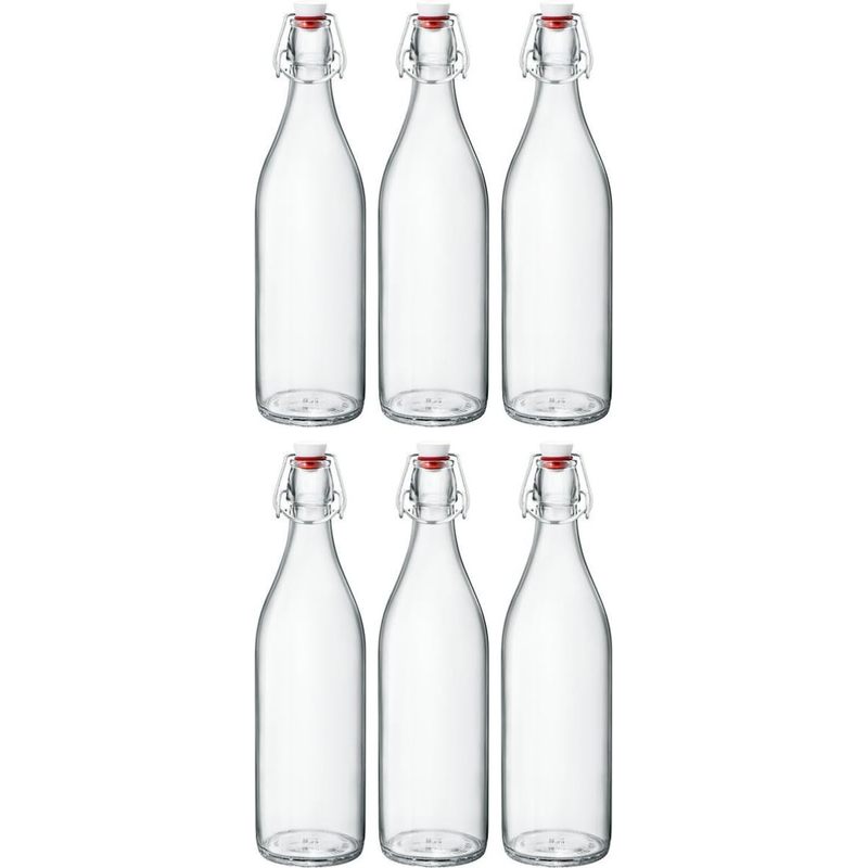 TEMU Bormioli - Bottiglie di vetro con chiusura , 6 pezzi | Capacit�: 1000 ml | Altezza totale: 26, 5 cm | per olio, grappa o per servire acqua, e
