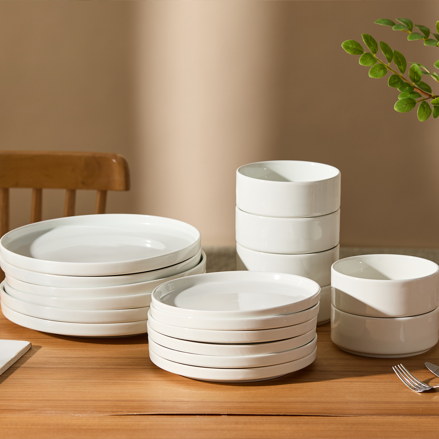 TEMU Dinnerware Set For 6 People, 18-piece Plate And Bowl Set, Includes: Breakfast Bowl, Cereal Bowl, Salad Bowl, Dessert Bowl, Dinner Plate, Pasta