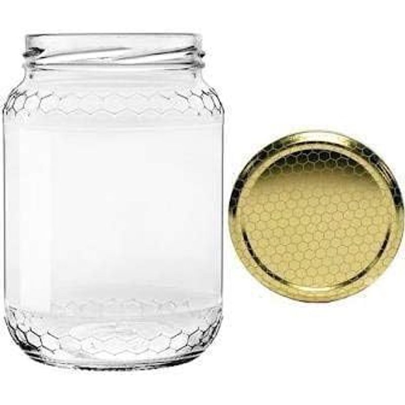 TEMU 1 Kg (773 Ml) Glass Honey Jars - Pack Of 15 With 82mm Honeycomb Gold Lids Included - Beehive Glass Honey Jars For Beekeepers With 82mm Honeycomb