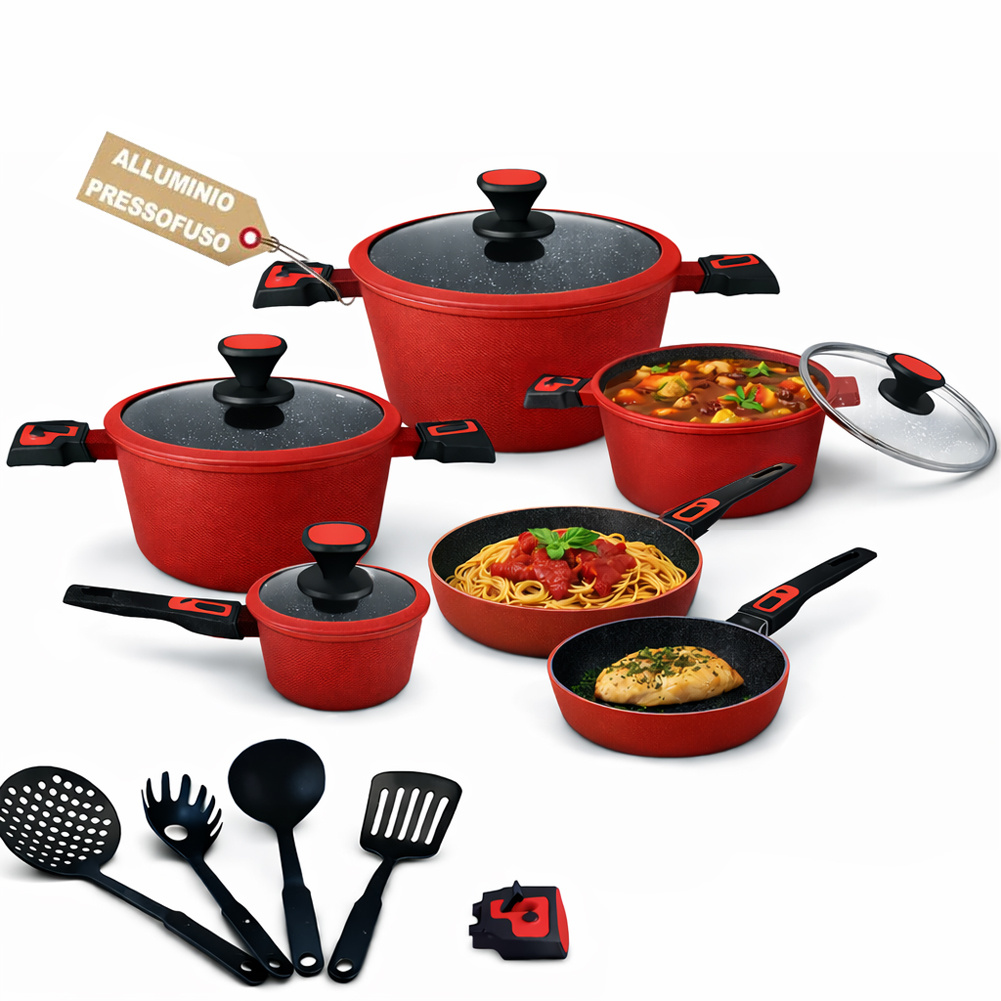 Image of Bakaji 24pcs Model Cookware Set With Removable Aluminum Handles, Frying Pan And Saucepan With Detachable Handle, Lids And Accessories