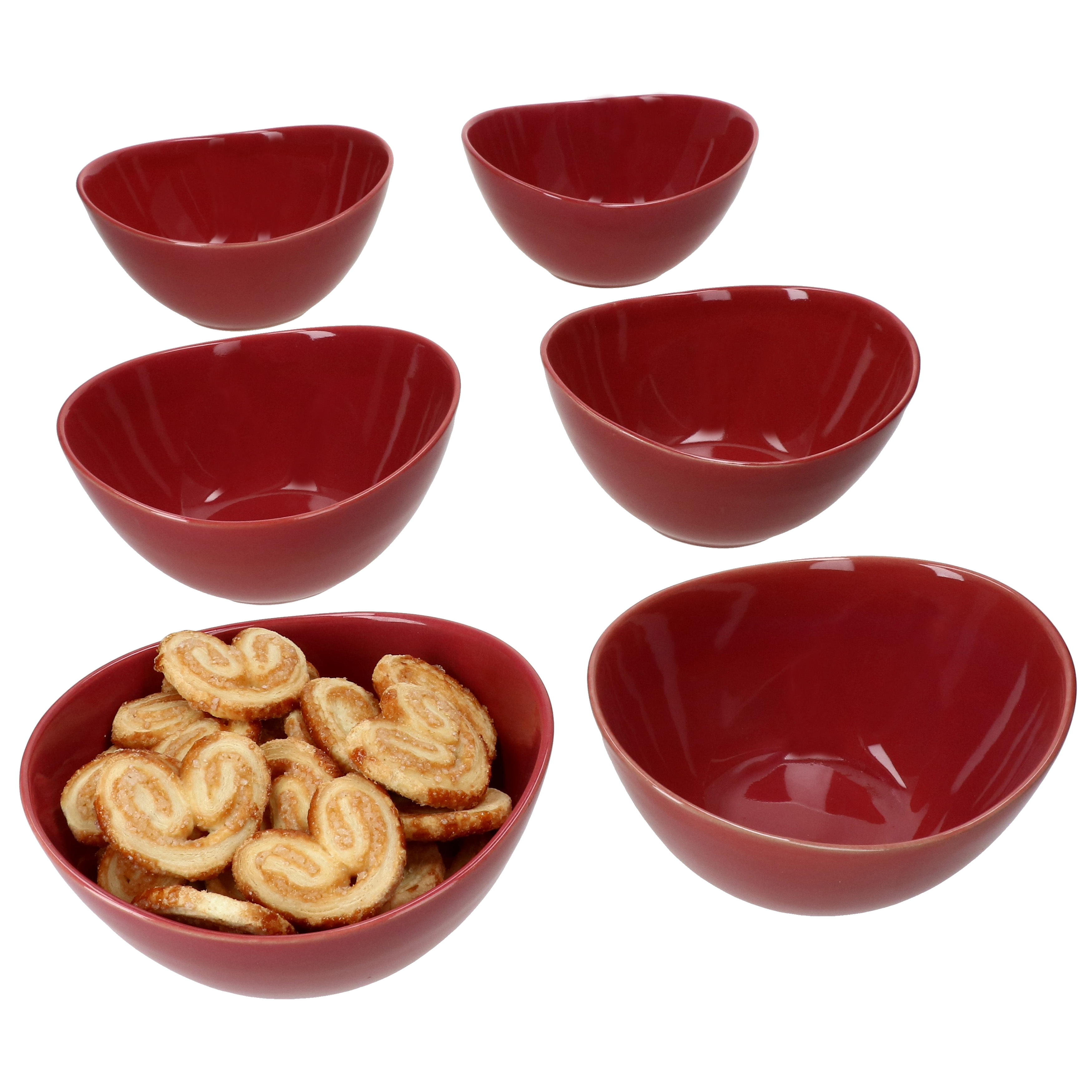 Mäser 6-piece Natural Stoneware Bowl Set, 400ml, Red, For Dessert, Salad, , Soup, Serves 6