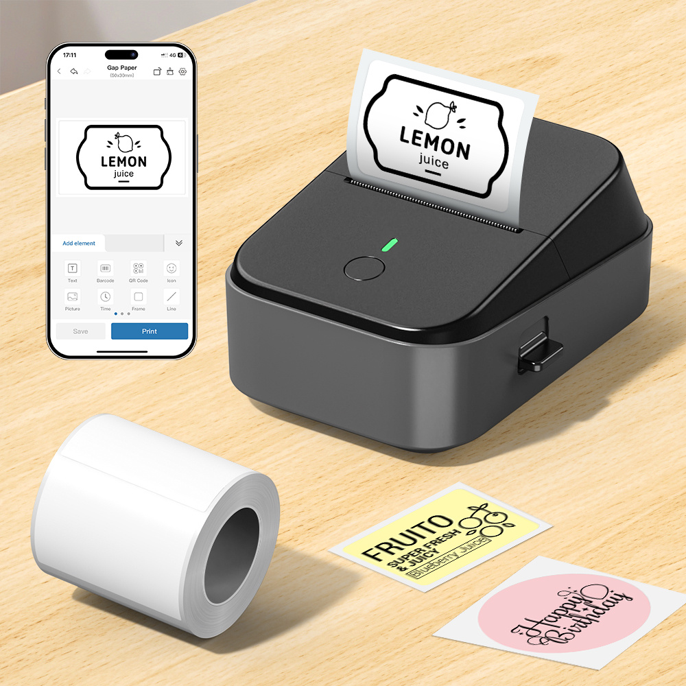 pm260b portable wireless thermal label maker 203dpi hd printing 1200mah long battery auto calibration compatible with mobile   for home storage office organization personal item sorting labels included