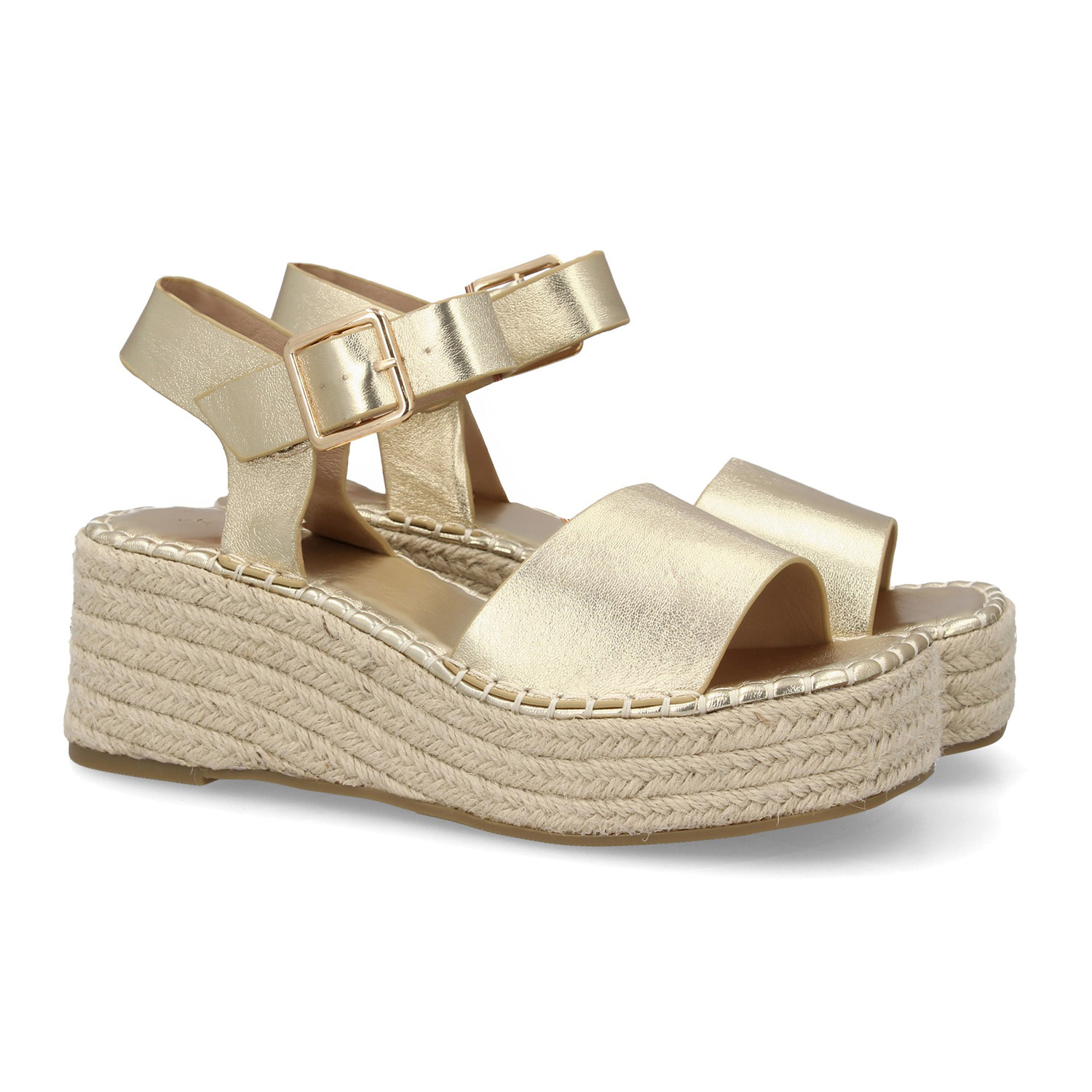 Image of Women's Sandal With Jute Wedge, Padded And Lightweight For Everyday Use. Wide Strap And Closure With Smooth Print. Ideal For Summer.