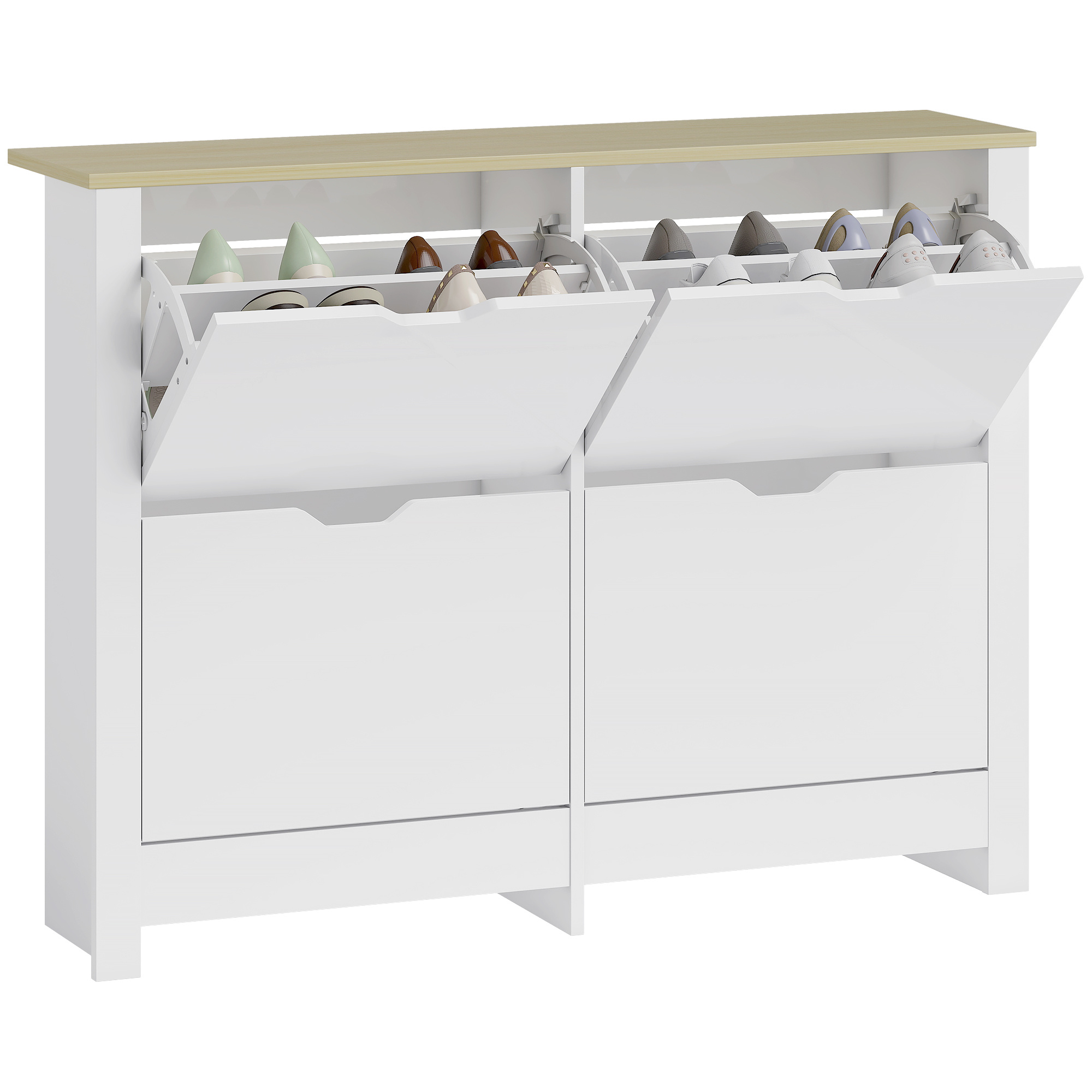 TEMU Meuble à chaussures 16 paires, armoire à chaussures étroite avec 4 tiroirs rabattables et étagères réglables, style moderne, pour couloir,