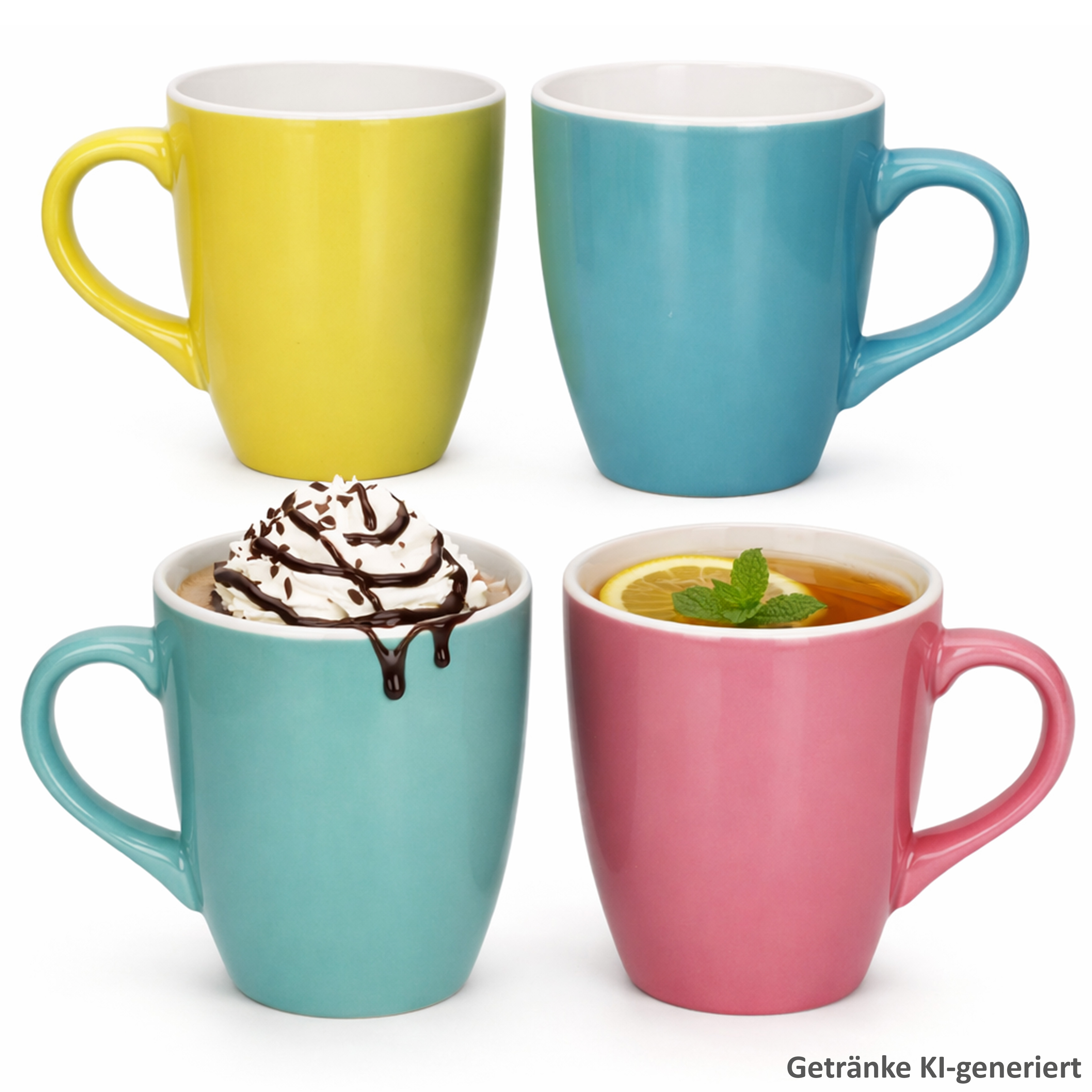 4-piece Set Coffee Mugs 320ml Ceramic, Colorful Yellow, Pink, Green, Blue