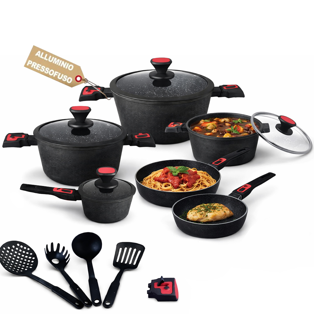 Bakaji 24pcs Model Cookware Set With Removable Aluminum Handles, Frying Pan And Saucepan With Detachable Handle, Lids And Accessories