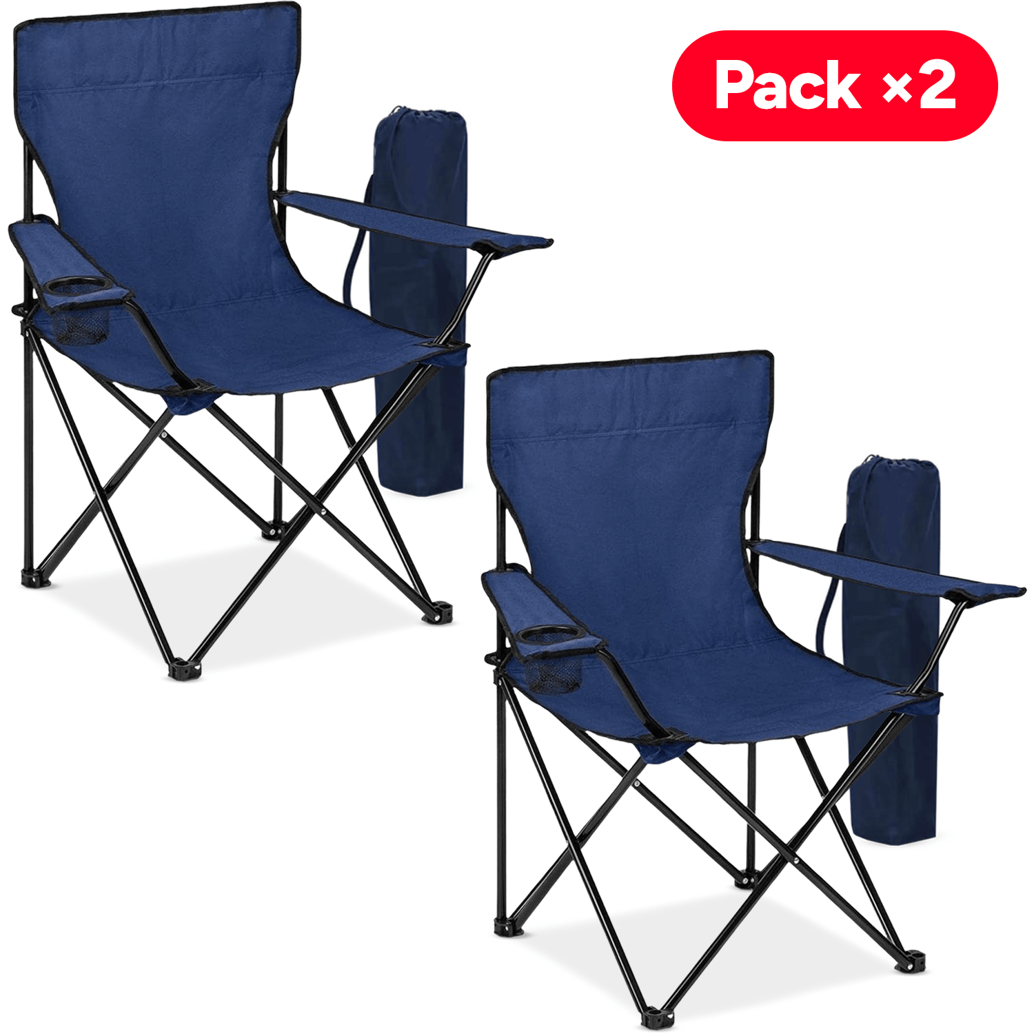 TEMU Lot de 2 chaises de camping pliantes avec et accoudoirs pour l'extérieur, le camping, la pêche et -, 50 X 50 X 80 cm. jusqu'à 120 kg.