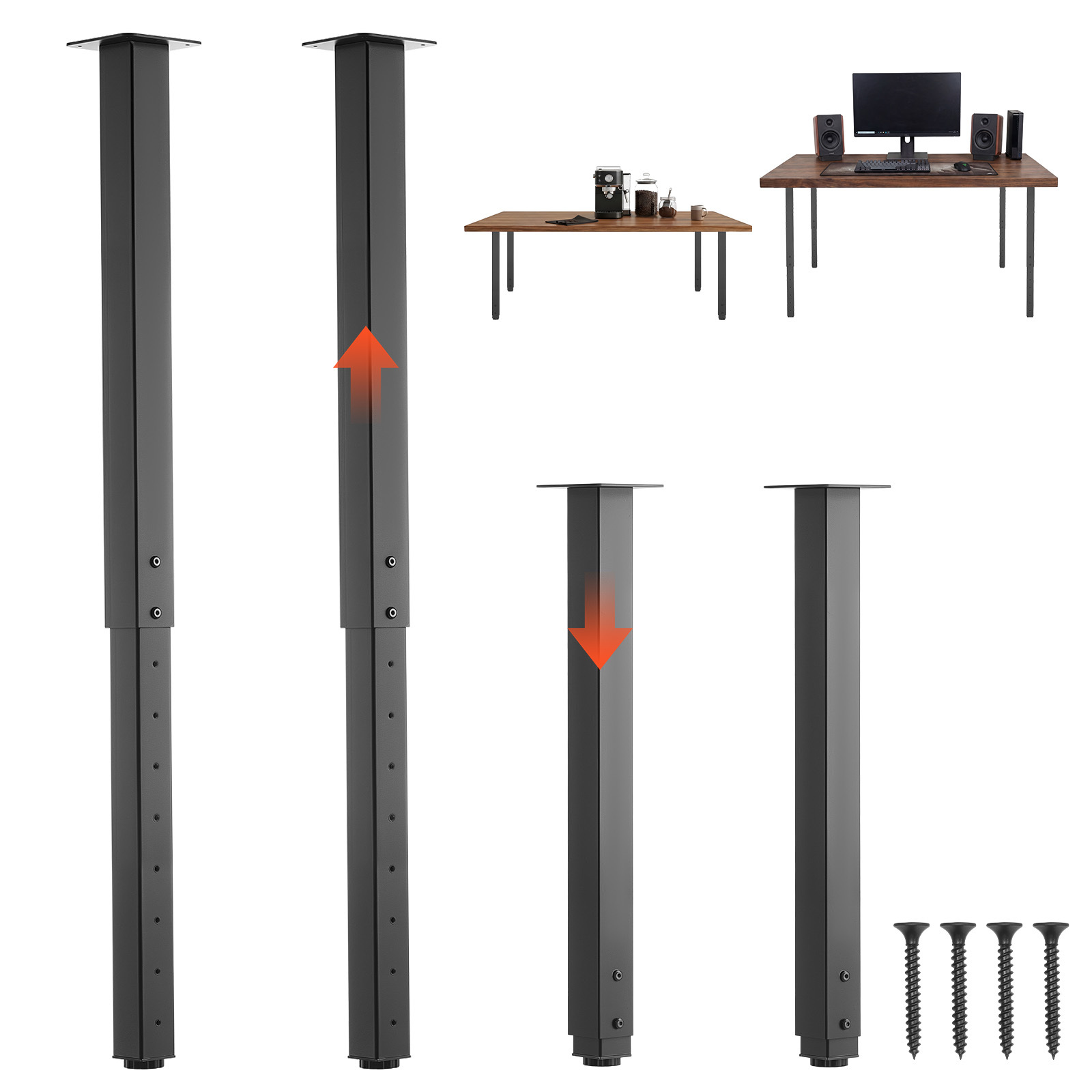 TEMU VEVOR Gambe Regolabili per Tavolo, 610-1016 mm Gambe Quadrate in Acciaio per Mobili, Carico Massimo 544 kg per Impieghi Intensivi, Installazione