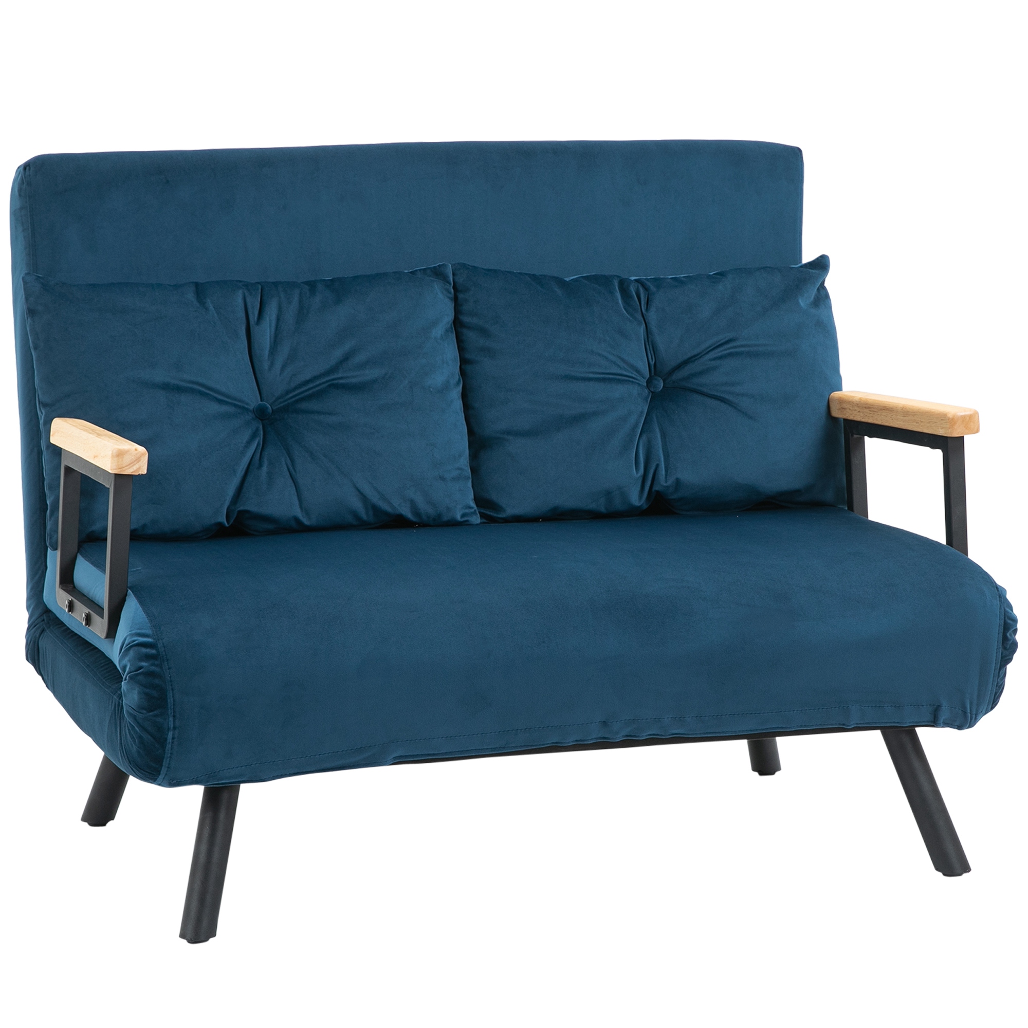 TEMU HOMCOM Canapé convertible 2 places 4 en 1, canapé-lit avec réglable sur 5 niveaux, 2 coussins et siège rembourré, tissu effet velours, pour