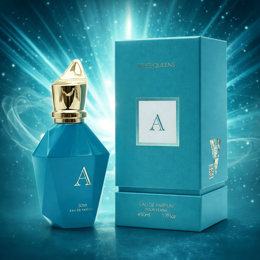 E-shop Everlyx - Damenparfüm A Azul Queens 50 ml - Elegantes mit frischen Noten und sanften Holznuancen - Präsentiert in einer türkisblauen Flasche mit