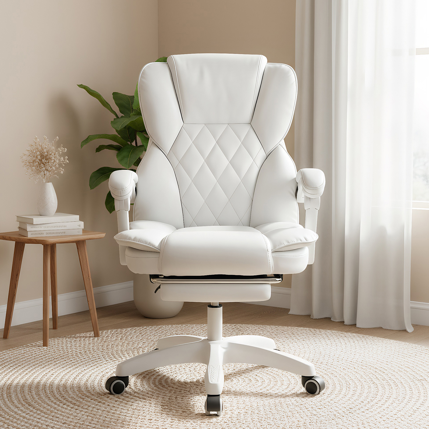 Image of Ergonomic Office Chair, Executive Chair, Swivel Chair With Armrest And Footrest, Height-adjustable, Computer Chair For Office, Apartments, 150kg Load Capacity (white / Black)