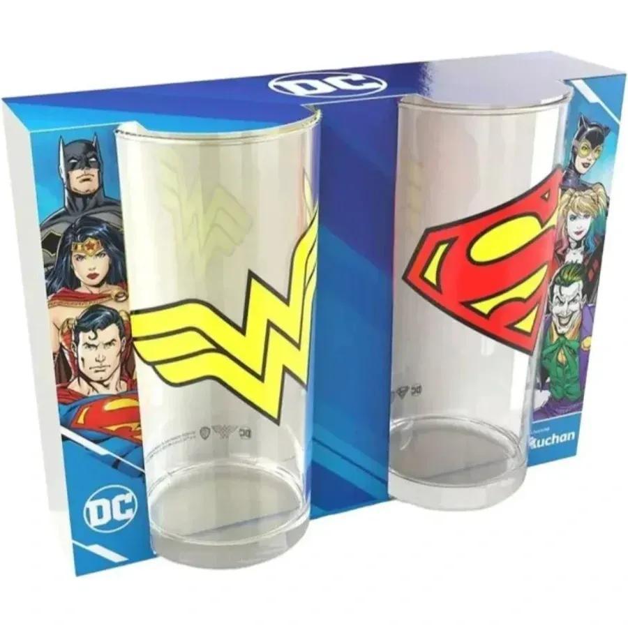 TEMU Comics Superman & Wonder Woman Glass Tumbler Set – 2 Pack Kids Drinking Glasses, 270ml Superhero Cups