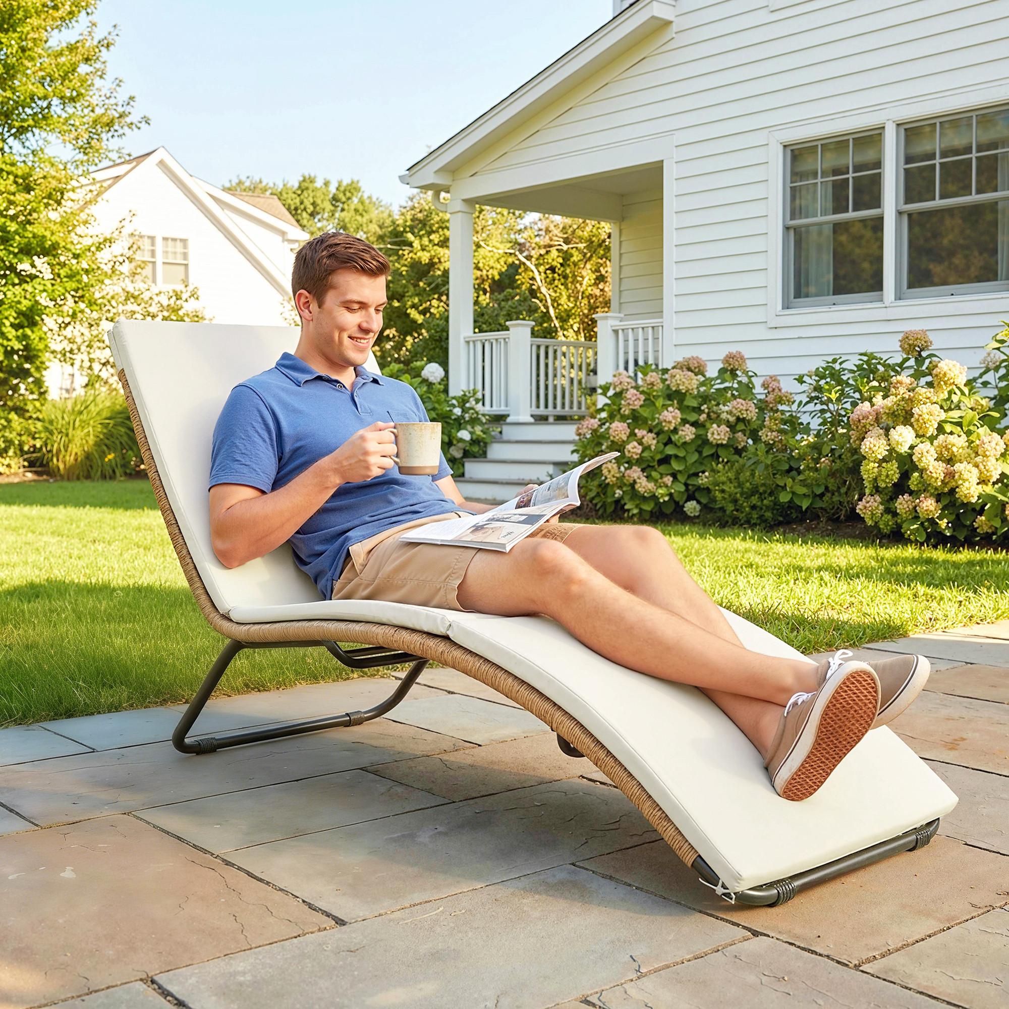 Poly Rattan Sun Lounger With Cushion, Breathable Seat, , Uv-resistant Outdoor Relaxation Lounger, Garden Furniture For Garden, Terrace, Pool, Cream White