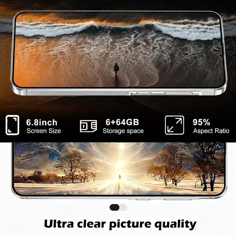 Новият S26 Ultra Premium 6.8-инчов HD екран, глобално отключен 5G Android телефон, издание 2026 – 6+64GB памет, 13+48MP отключване с лице, Type-C бързо зареждане | Подходящ за множество сценарии: бизнес, пътуване и онлайн обучение | Пълна подаръчна кутия, включваща протектор за екрана, калъф за телефон и слушалки | Перфектният подарък за Свети Валентин, рождени дни и Нова година за семейство и партньори
