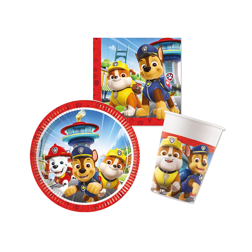 TEMU Décorations de table Pat'Patrouille pour 8 personnes, ensemble de fête, 8 assiettes 20 cm, 8 gobelets, 20 serviettes, assiettes, gobelets et