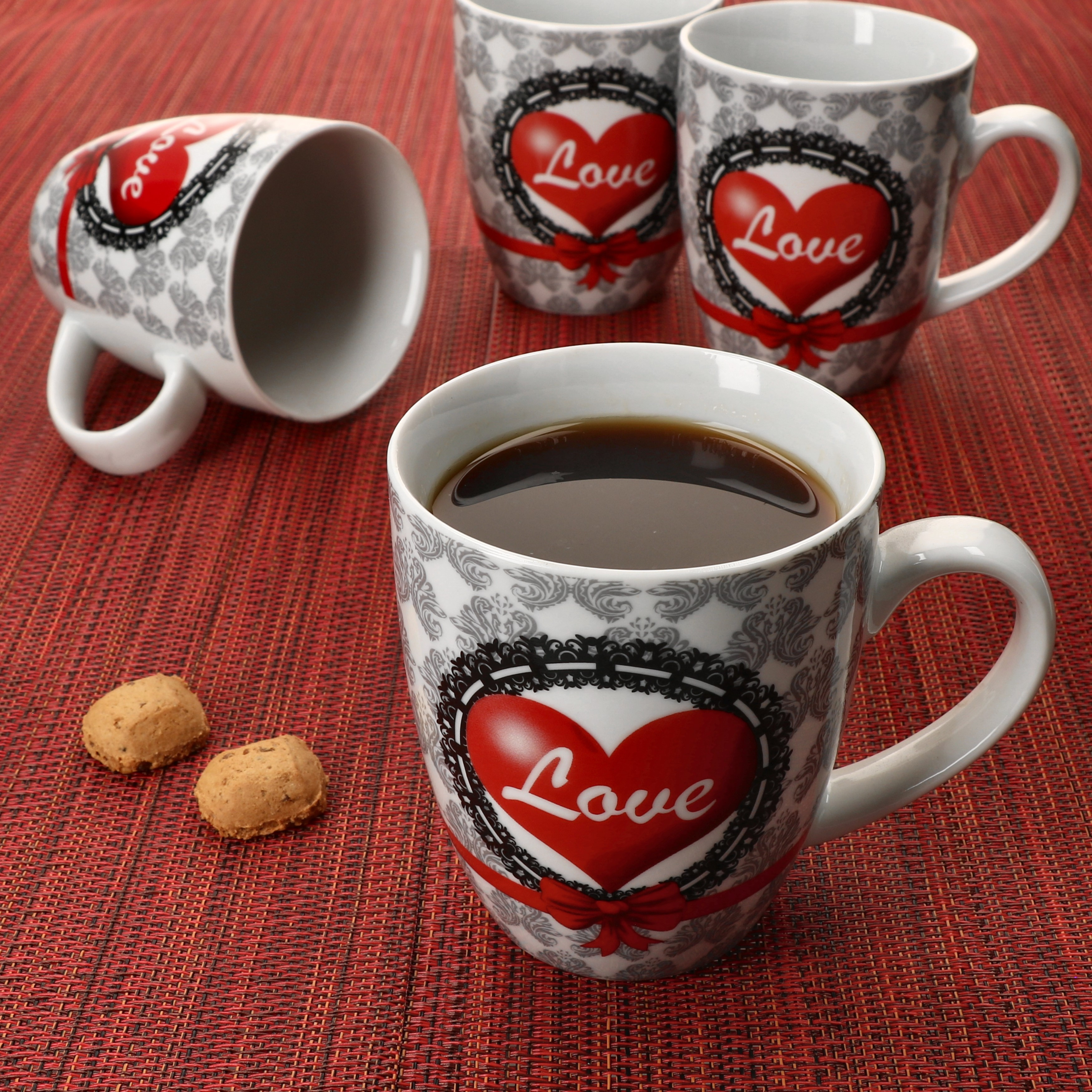 Image of 4pcs Set Of Coffee Cups Heart 35cl Heart Cup Cup Heart Mug Coffee Mug Porcelain