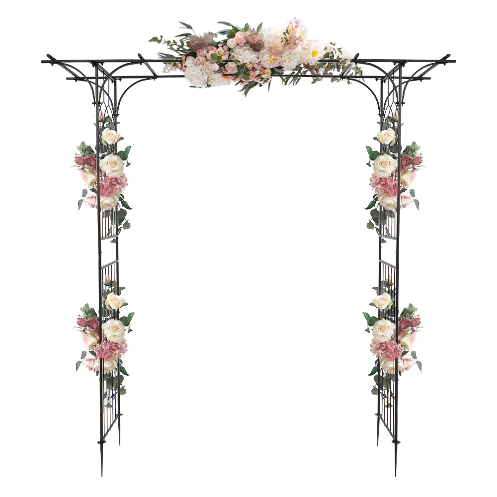 Metal Rose Arch, Stable Trellis Made Of Powder-coated Steel, Lattice For Garden, Roses, Plants, With Flat Roof, 206 X 40.5 X 208cm, Black
