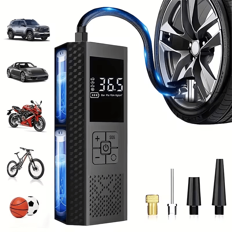 portable usb rechargeable 150psi portable air compressor with tire pressure gauge led display 3x faster   smart cordless tire inflator usb powered rechargeable battery
