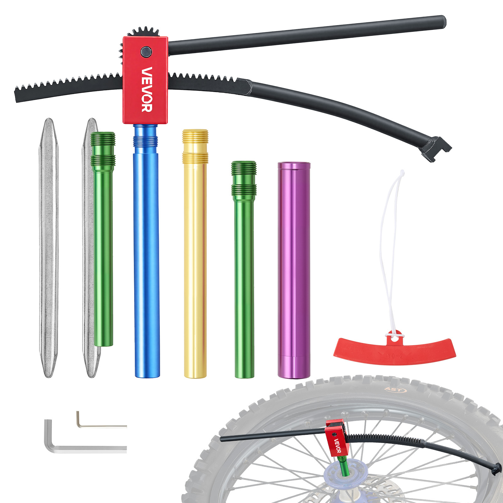 TEMU Vevor Dirt Bike Tire Changing Tool Kit, Fits For Motocross Enduro 406-533 Mm Wheels, Includes 15-25 Mm Axle Adapters, Dirt Bike Tire Changing