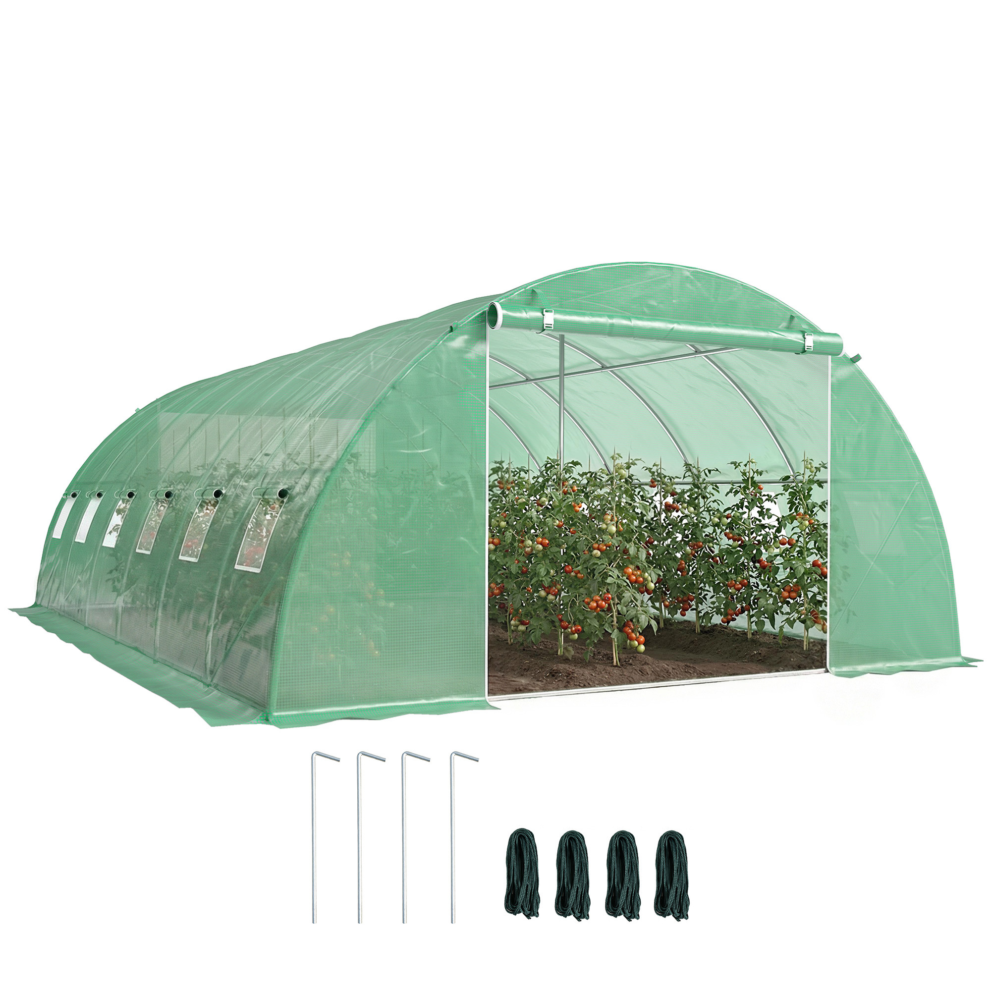 TEMU Serre Tunnel de Jardin 24m² 395x595x199cm, Acier Galvanisé Ø25mm et Structure Renforcée - Serre Maraîchère en Bâche PE 140g/m², 12 Fenêtres & 2