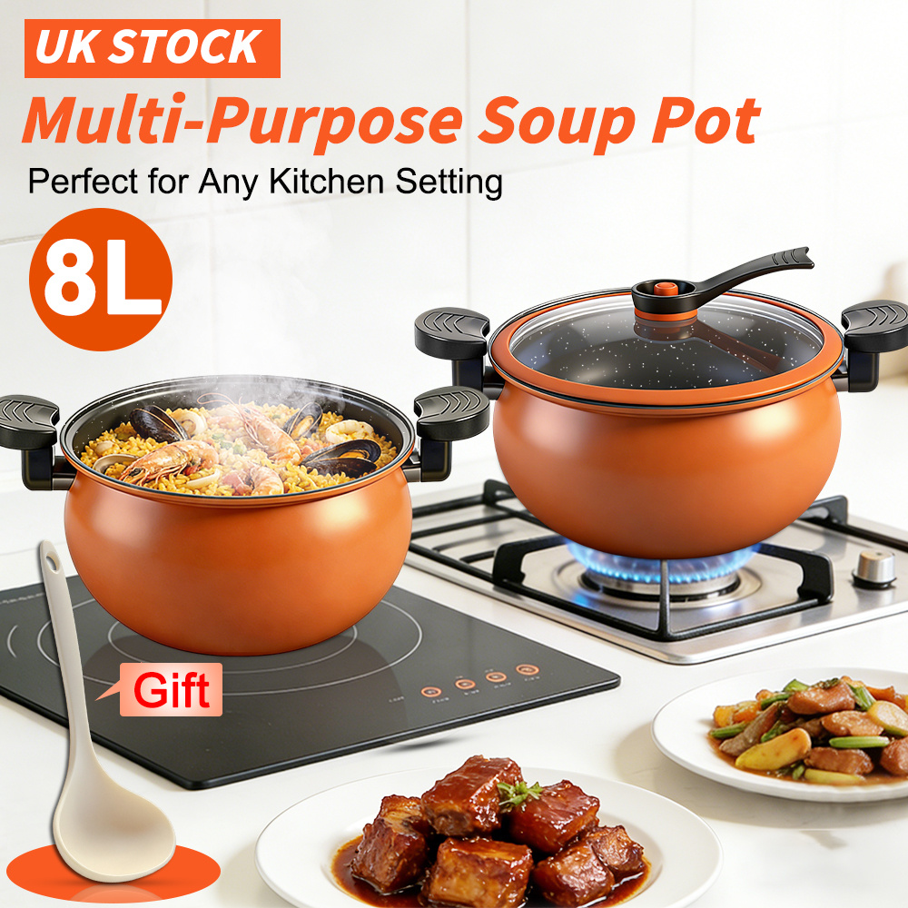 TEMU 8l Family-size , Cooking Pot With Lid, Stainless Steel Large Capacity Soup Pot For Batch Cooking, Sunday Roasts, Soups, , Pasta, Gift For Home